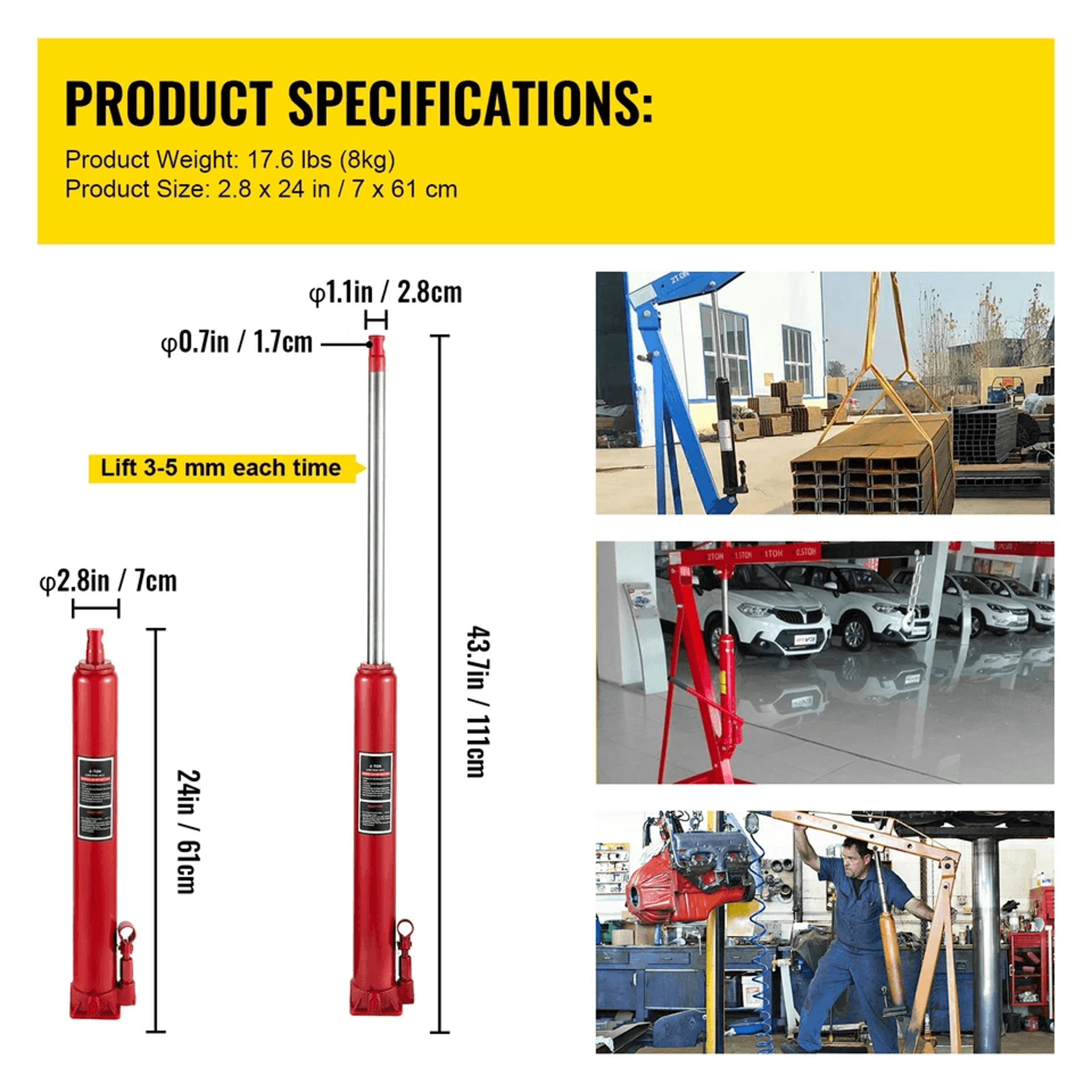 Flat Base Manual Engine Hoist Lift For Heavy Duty Vehicles Hydraulic Long Ram Jack 4