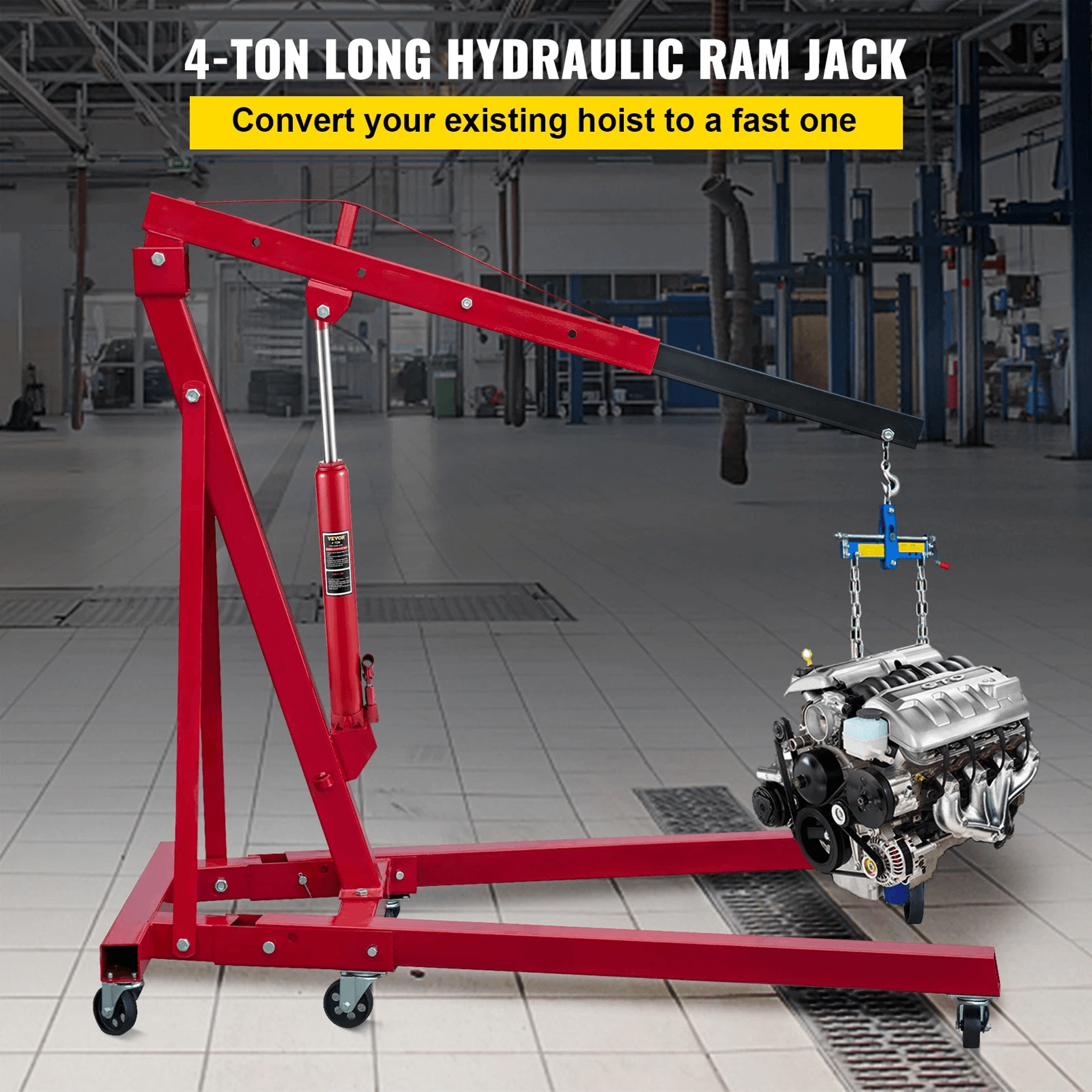 Flat Base Manual Engine Hoist Lift For Heavy Duty Vehicles Hydraulic Long Ram Jack 0
