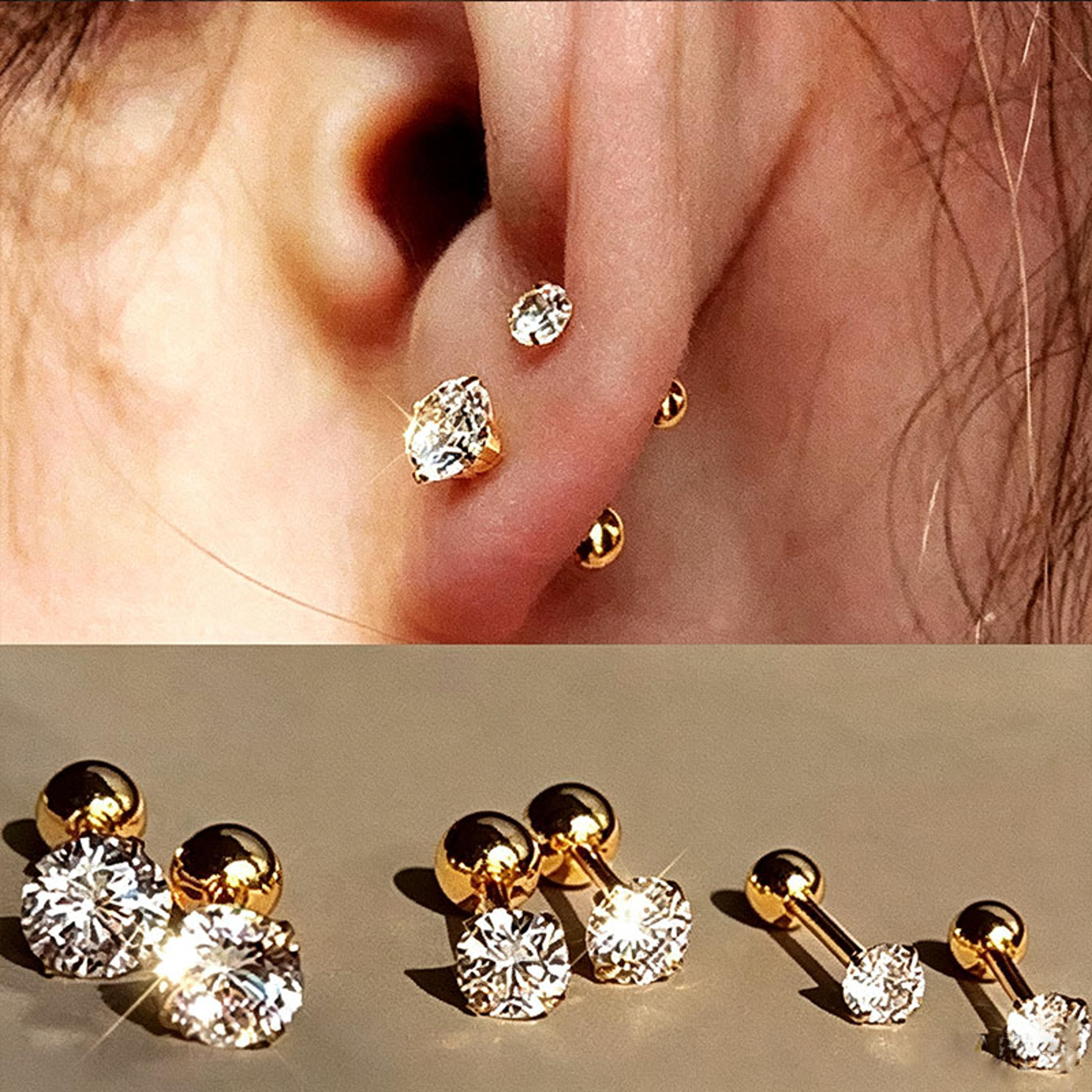 classic round cubic zirconia stud earrings stainless steel piercing jewelry