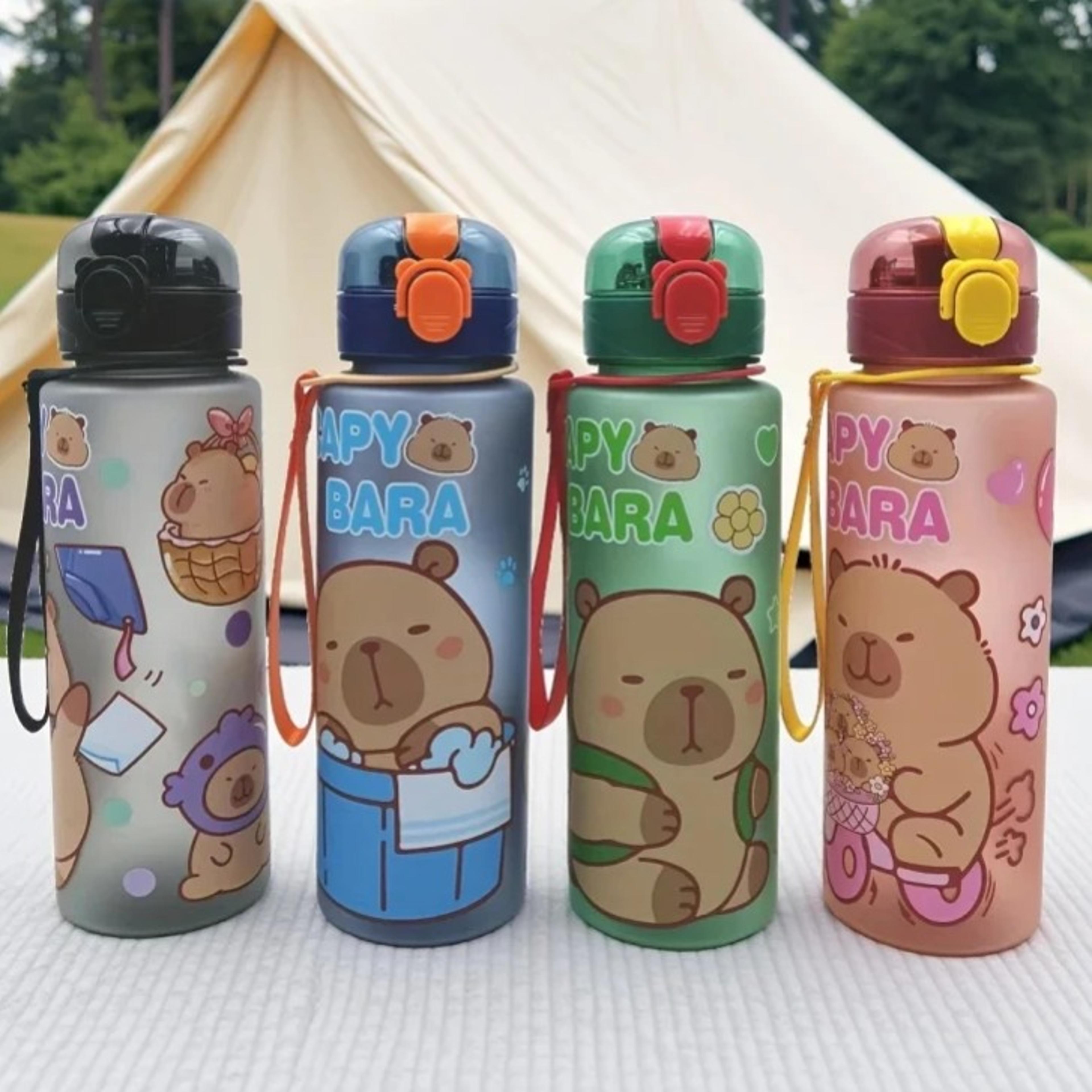 cute capybara water bottle leakproof plastic straw cup for outdoor travel sports