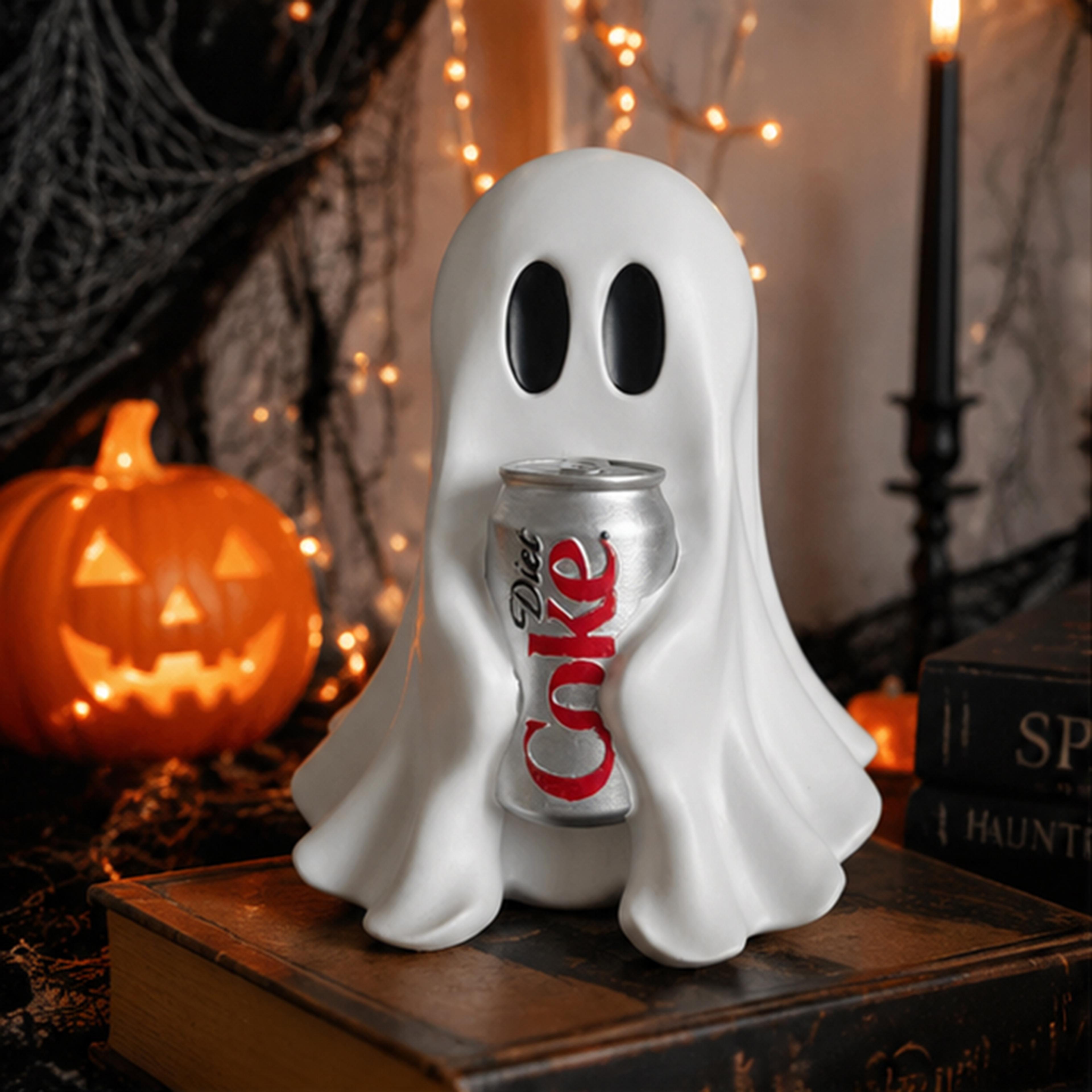 funny ghost holding soda can resin statue cute spooky tabletop halloween decor
