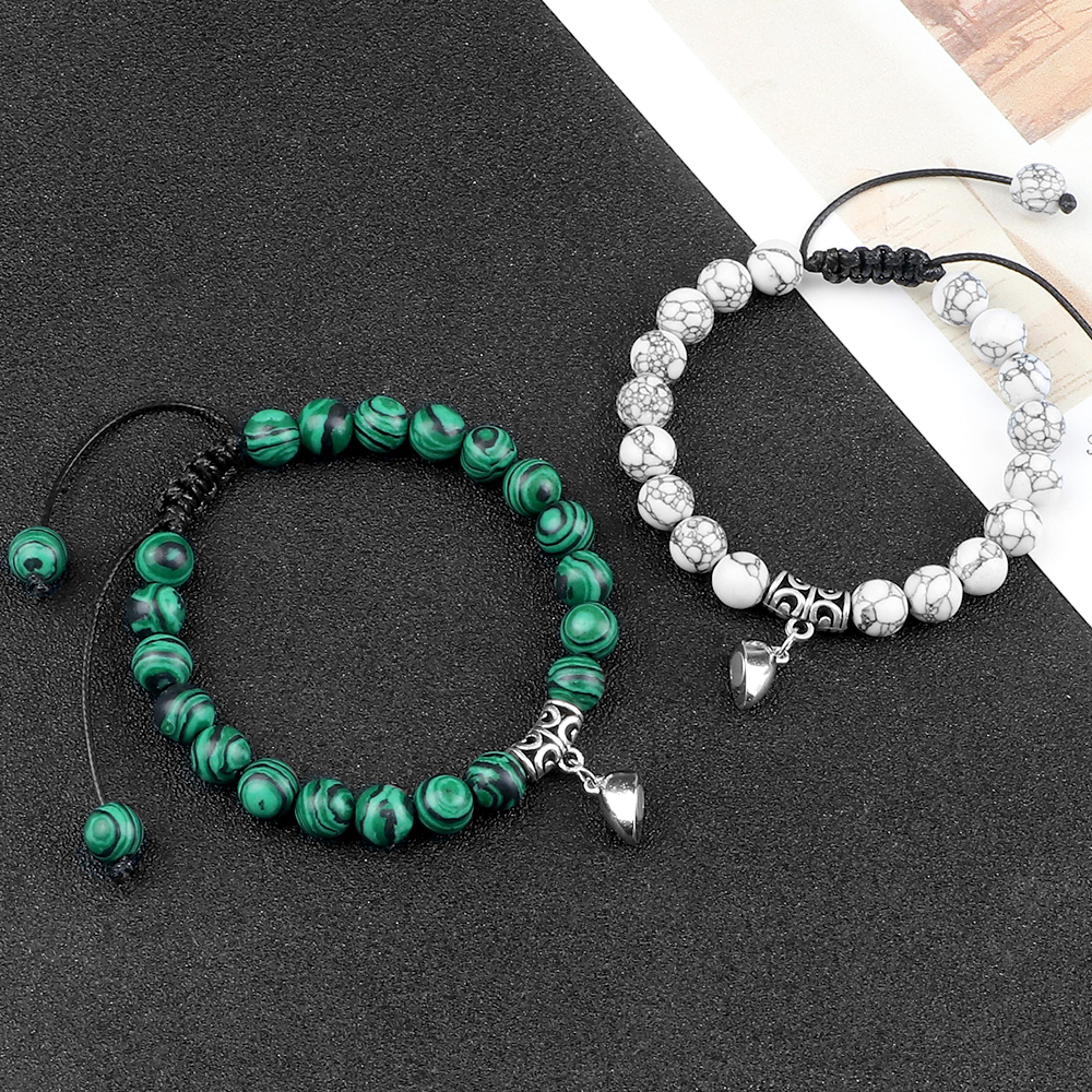 Couple Distance Bracelets With Natural Stone Beads And Magnetic Heart Charms 2
