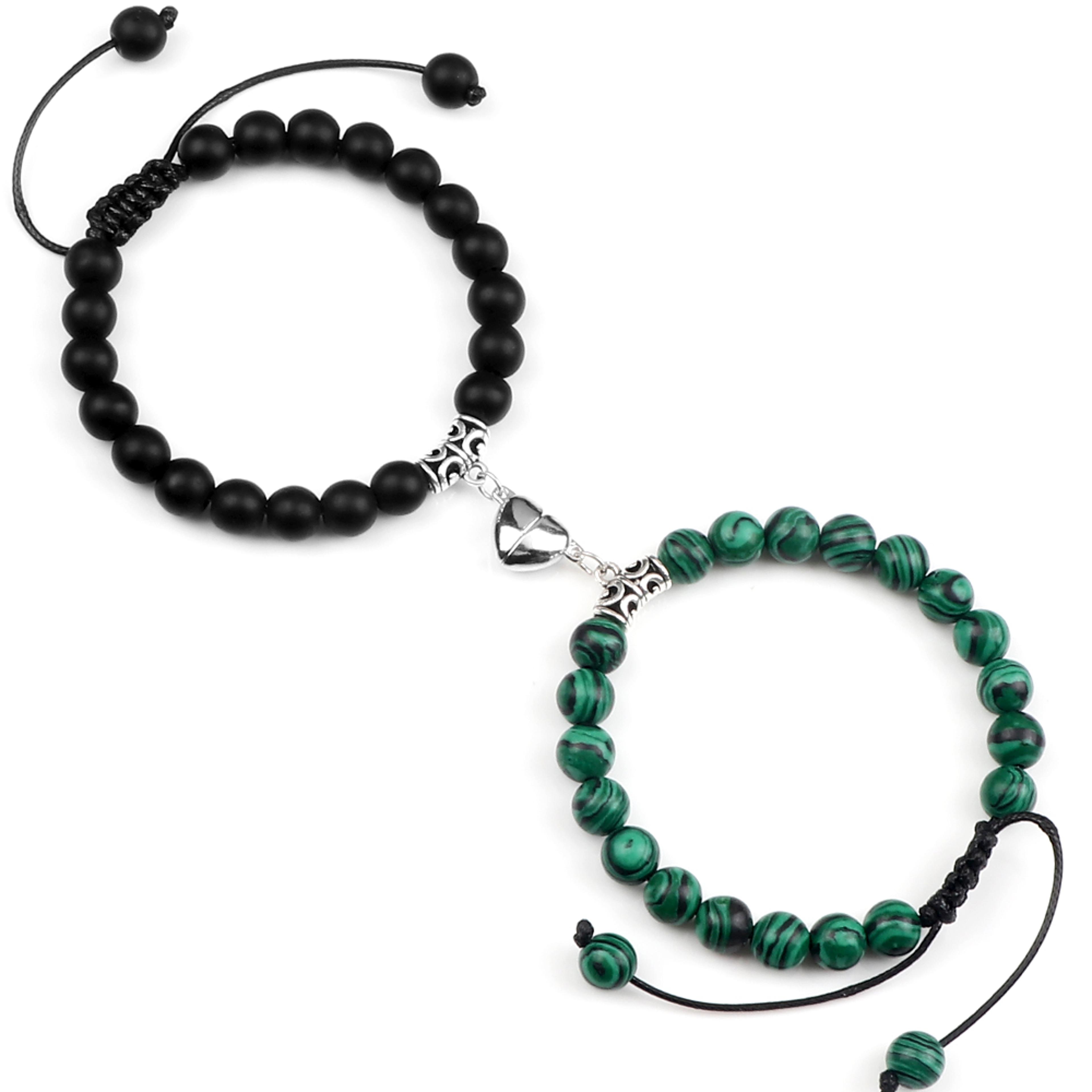 Couple Distance Bracelets With Natural Stone Beads And Magnetic Heart Charms 12