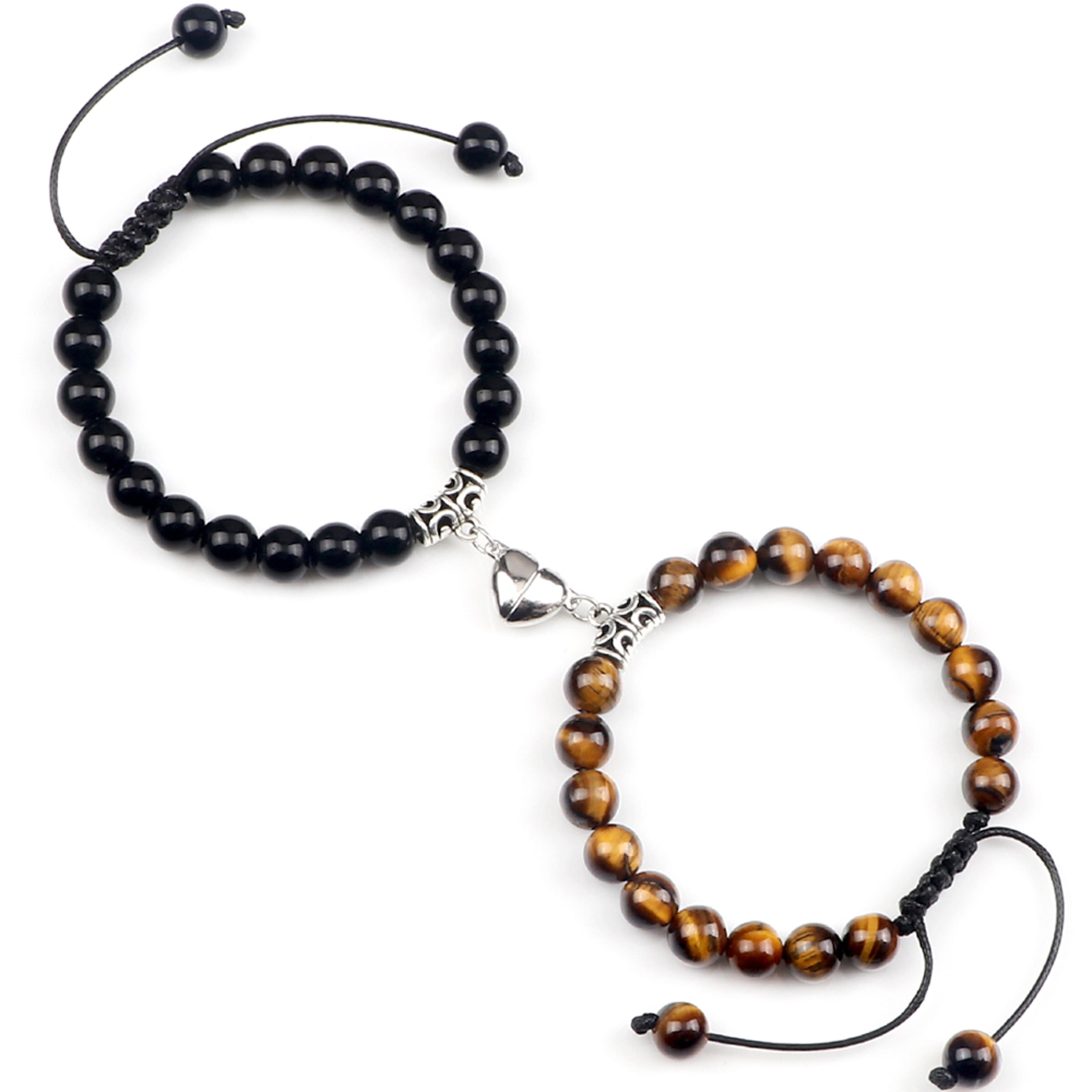 Couple Distance Bracelets With Natural Stone Beads And Magnetic Heart Charms 14