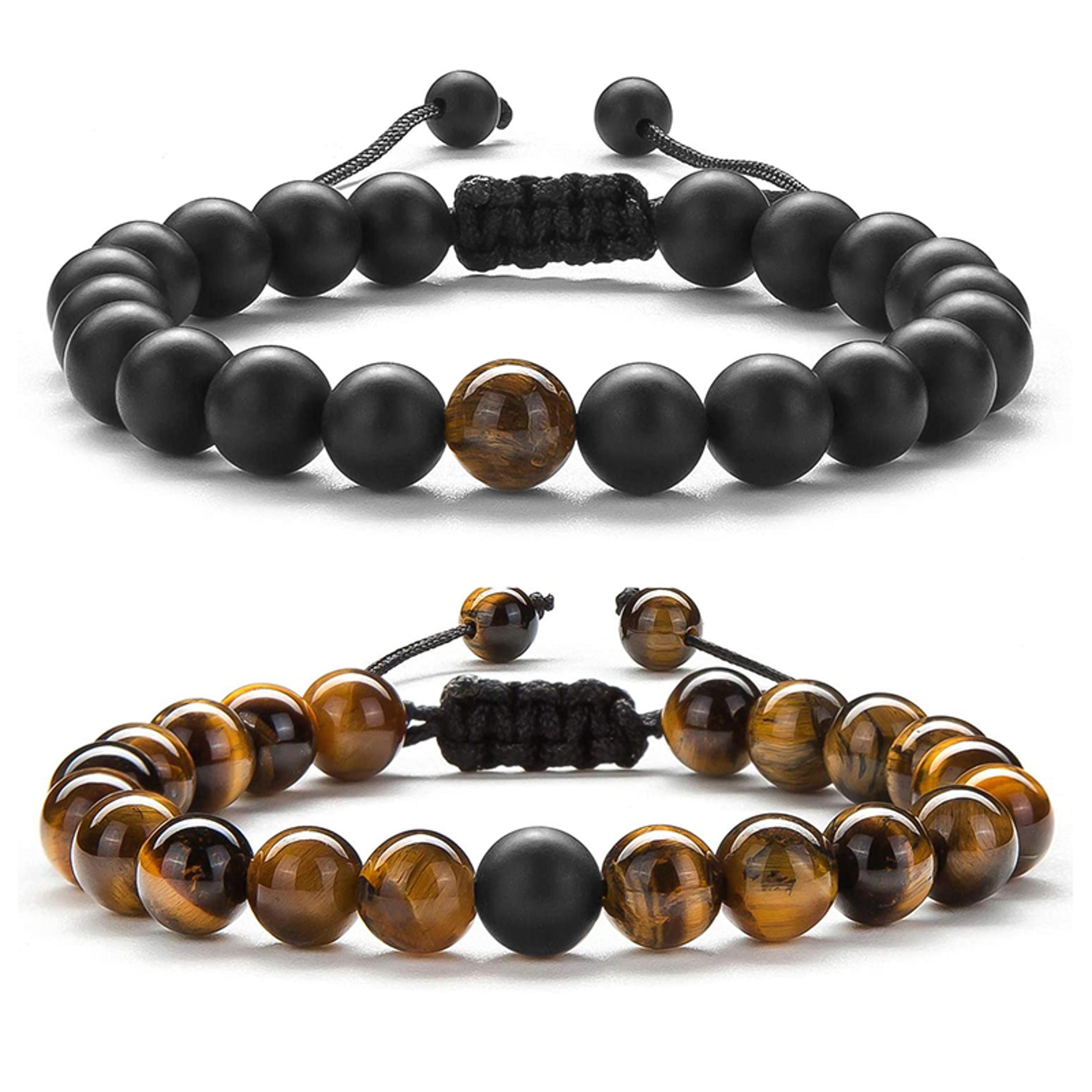 natural tiger stone and onyx beaded couple bracelets set