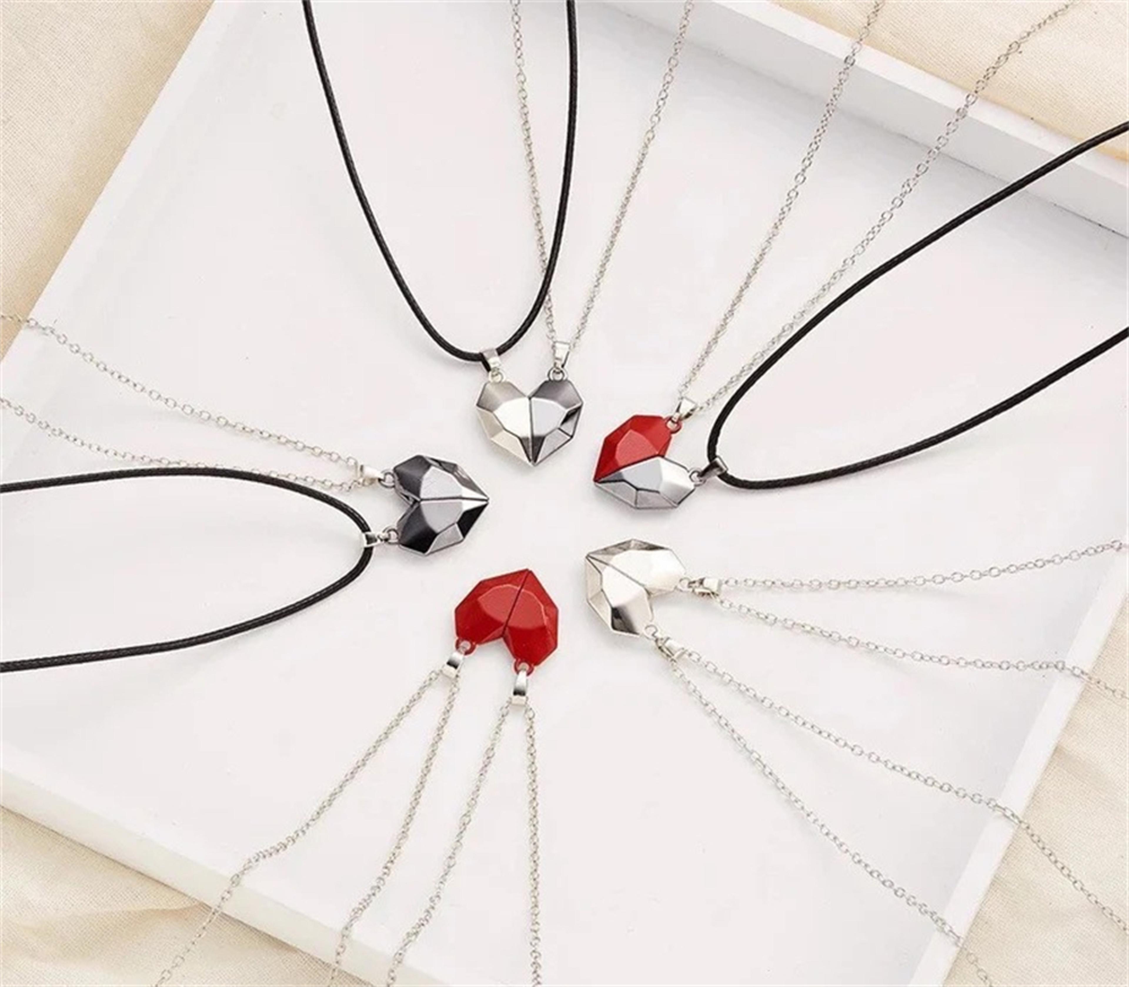 two piece magnetic heart couple necklaces with matching pendant design