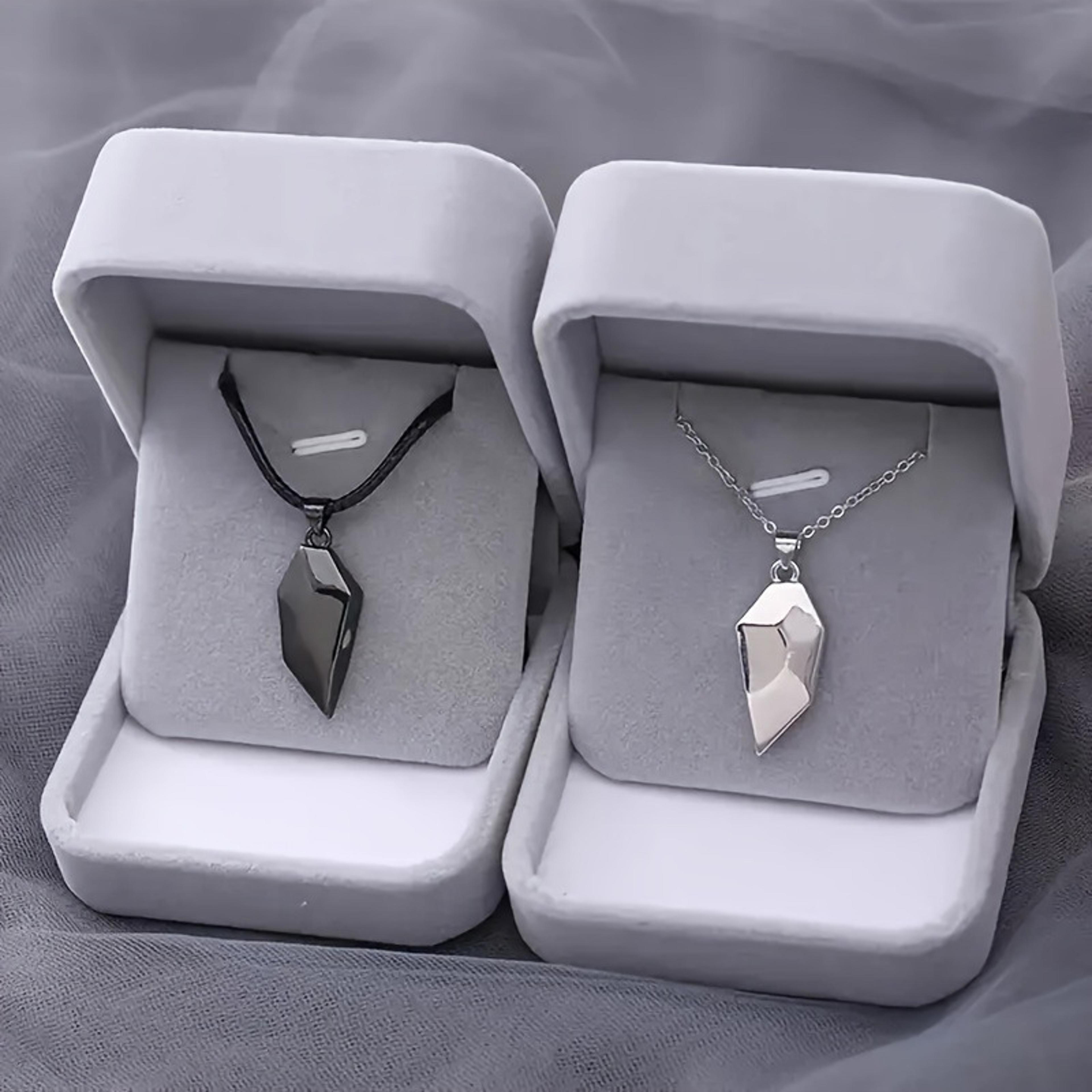 magnetic heart couple pendant necklace with electrocardiogram design