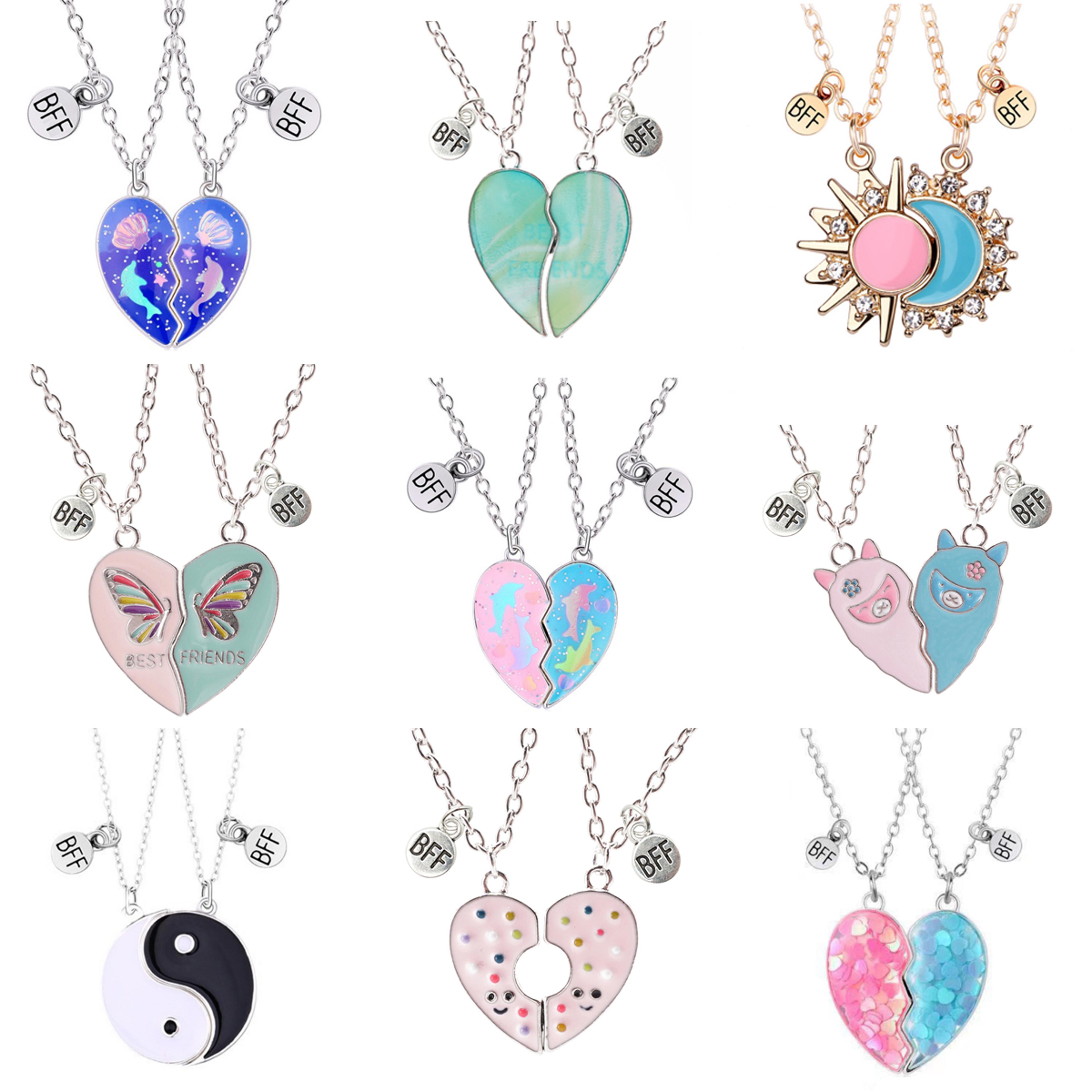 magnetic best friends heart necklaces two piece matching pendant set