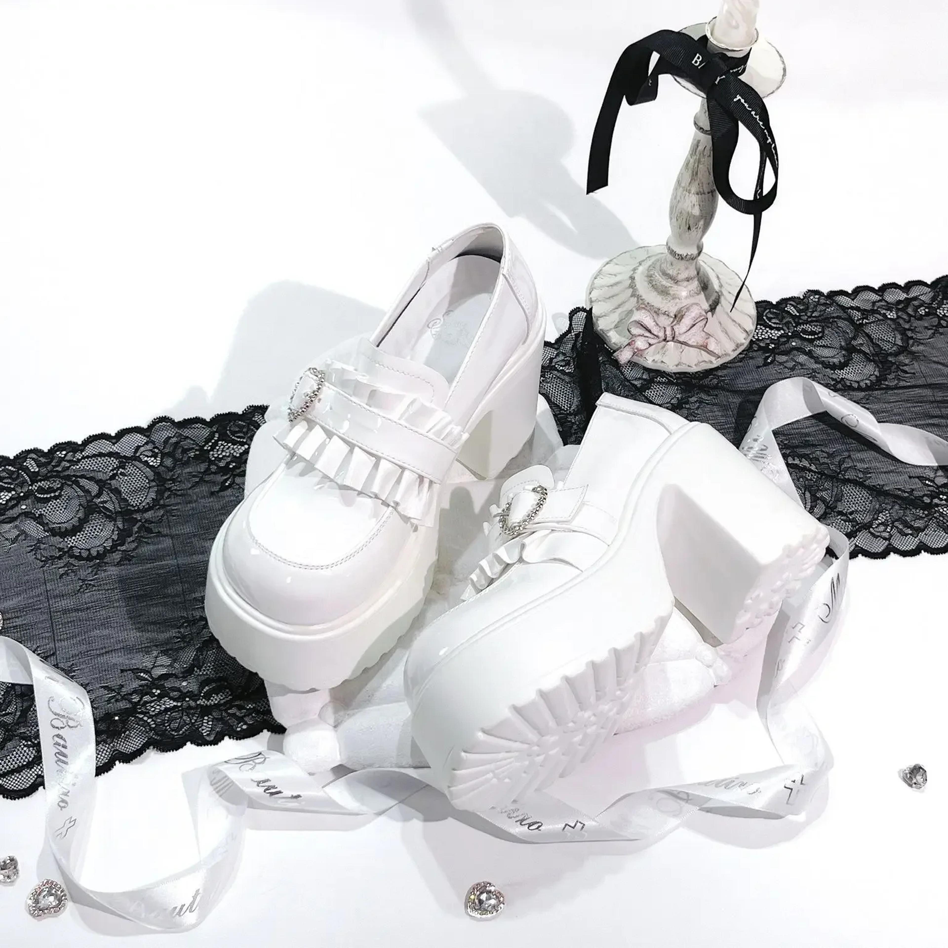 Heart Buckle Mary Jane High Heels For Women Lolita Style PU Leather Pumps 5