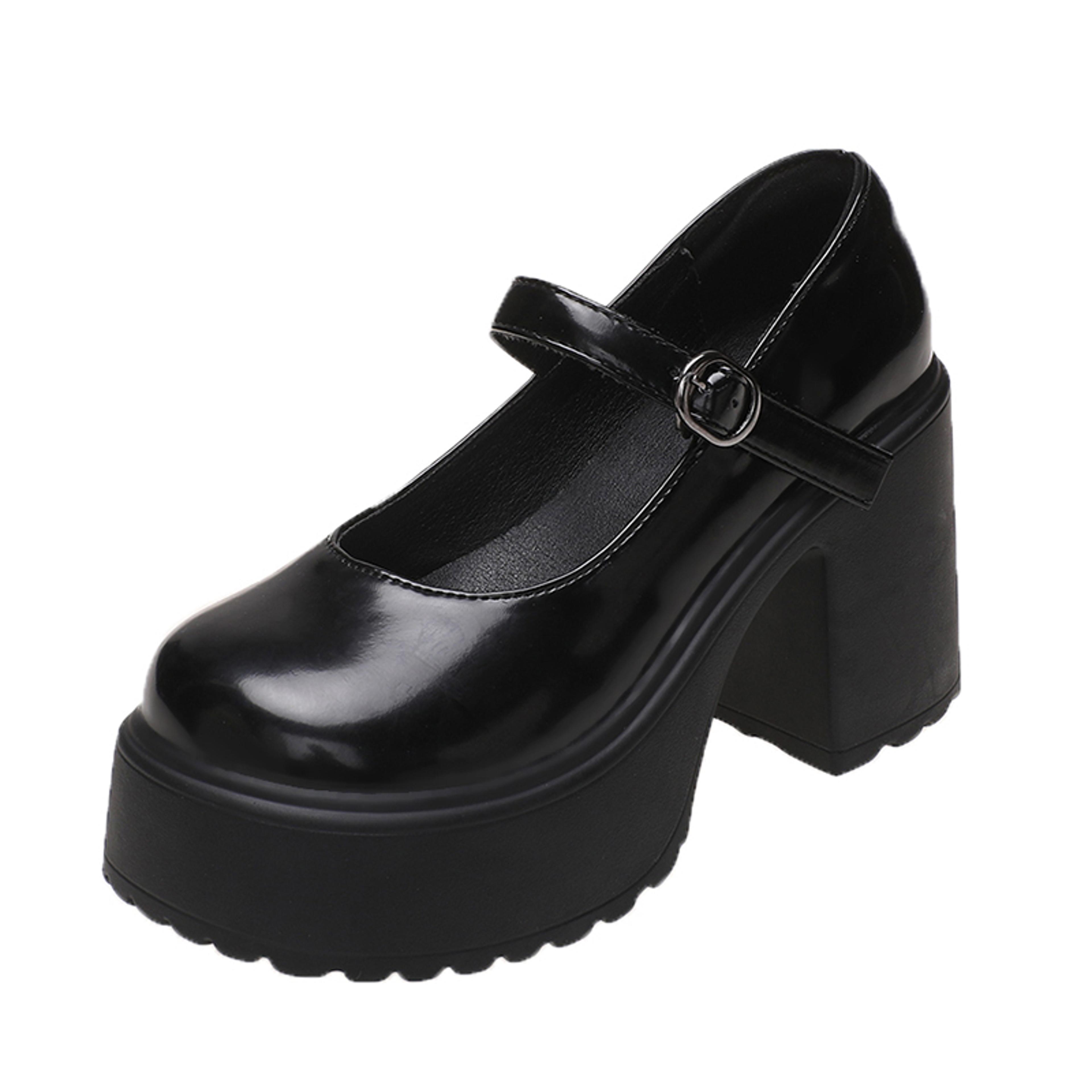 Womens Chunky Platform Mary Jane Pumps With Buckle Strap And High Heels 6