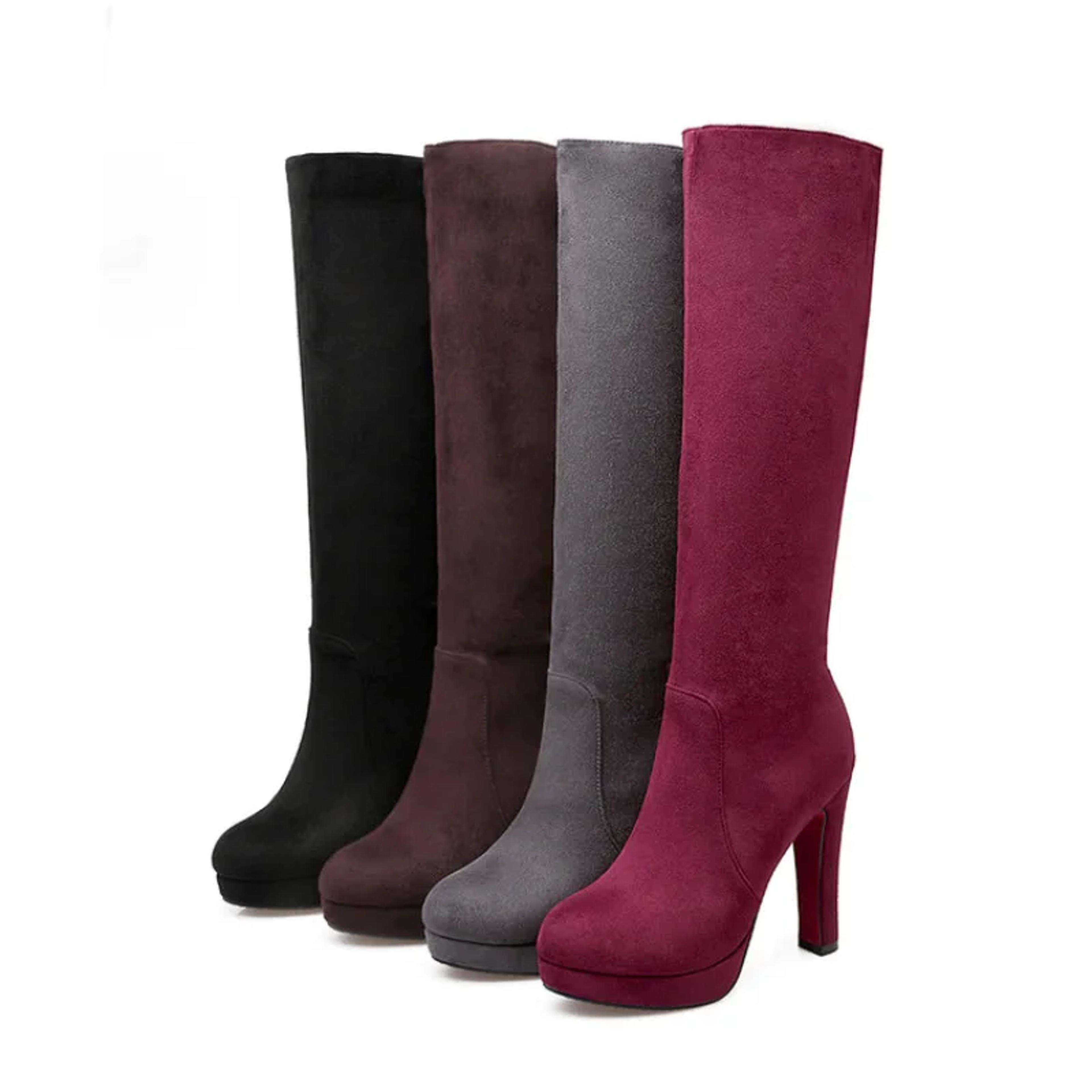 Womens Knee High Platform Boots With Square Heels And Zipper Closure 4