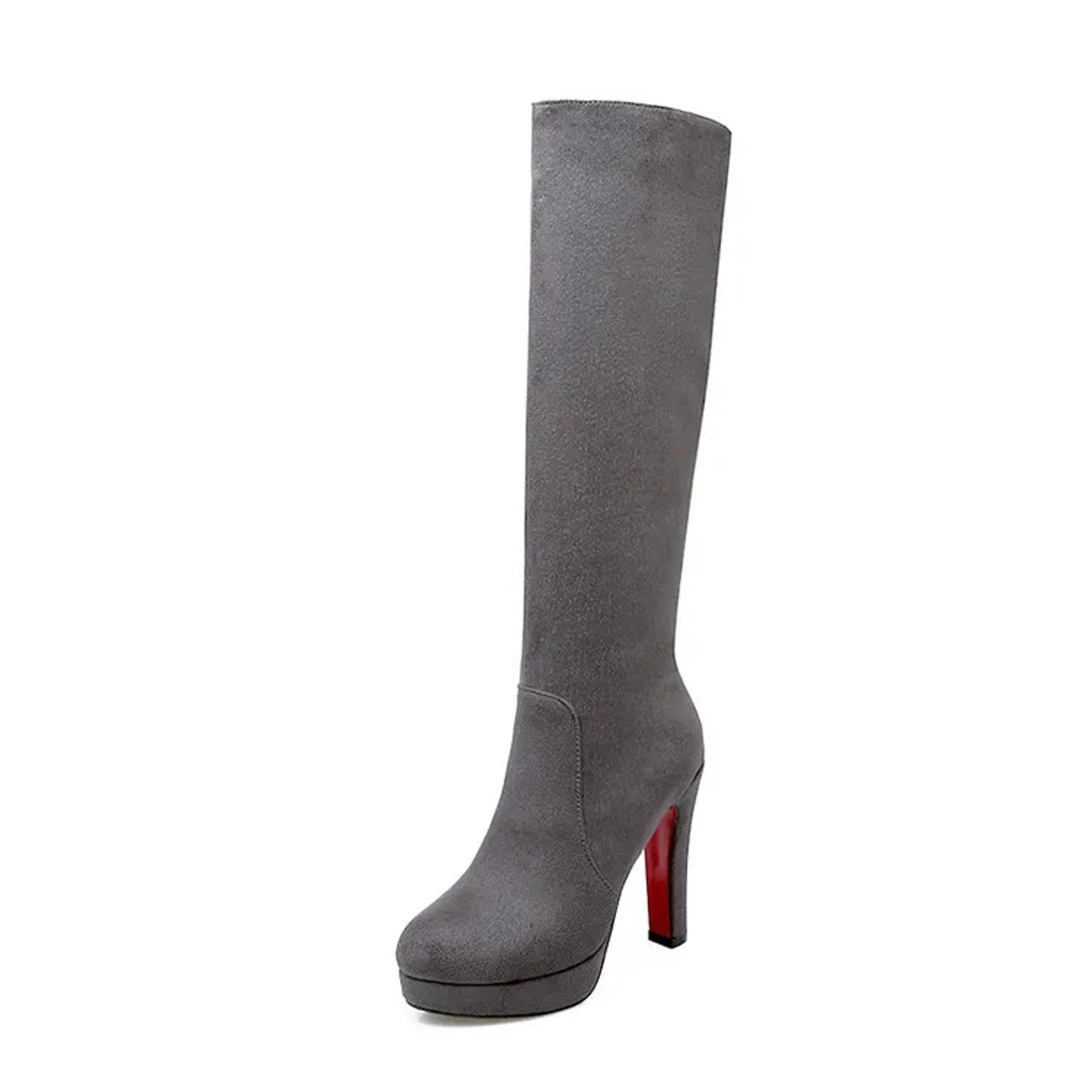 Womens Knee High Platform Boots With Square Heels And Zipper Closure 9