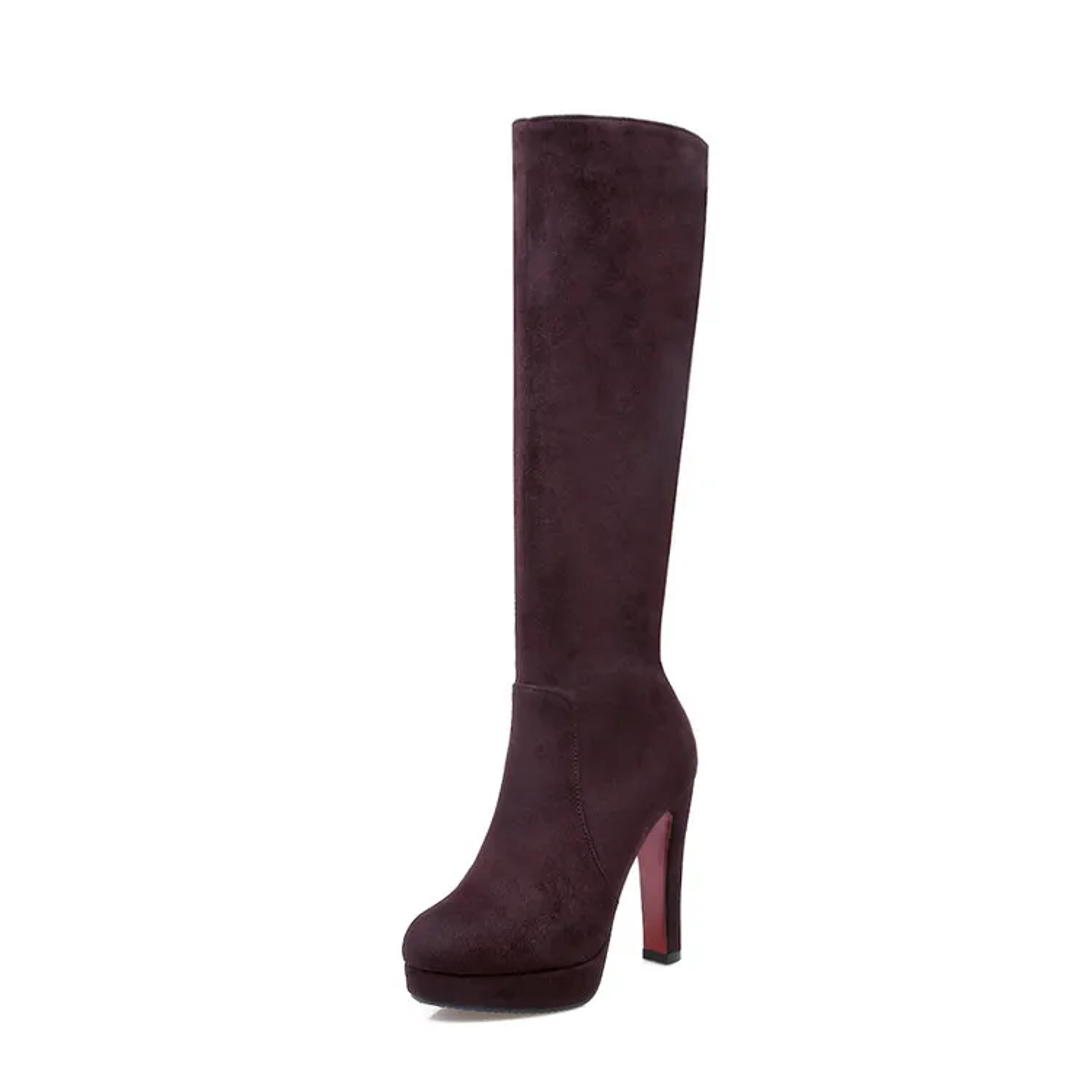 Womens Knee High Platform Boots With Square Heels And Zipper Closure 8