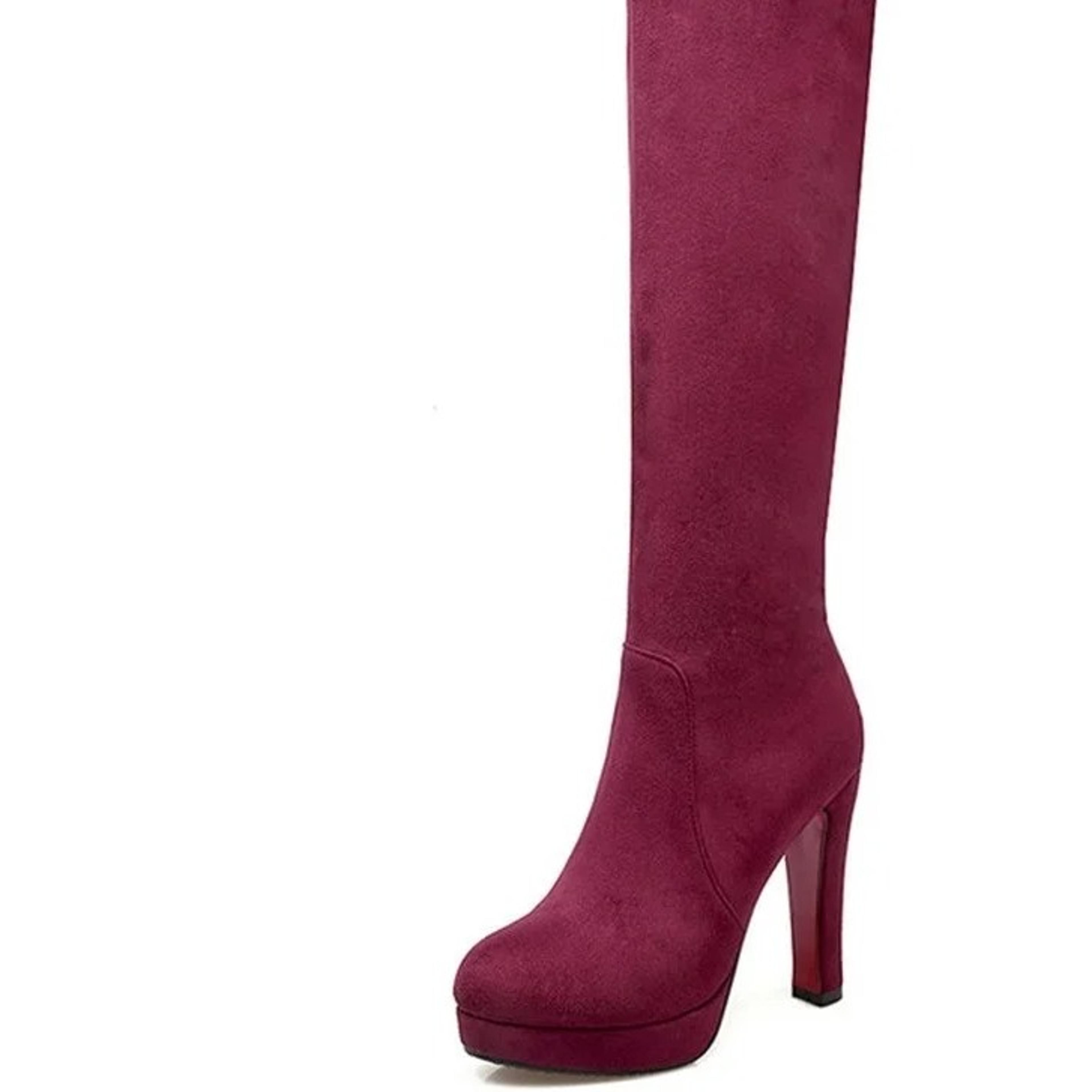 Womens Knee High Platform Boots with Square Heels and Zipper Closurejpg