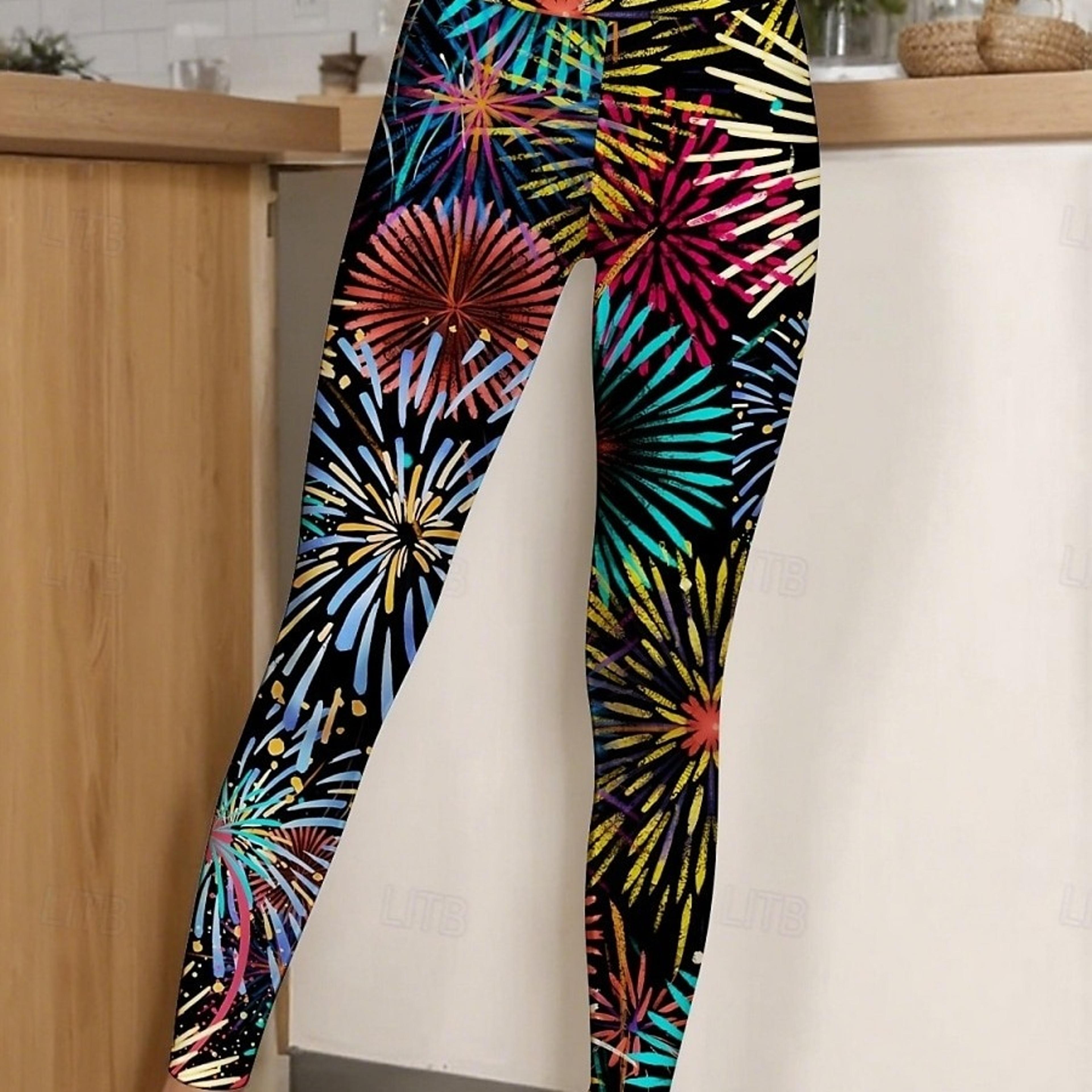 Womens Butterfly Print Fleece Leggings with Stretch Mid Rise Waistjpg