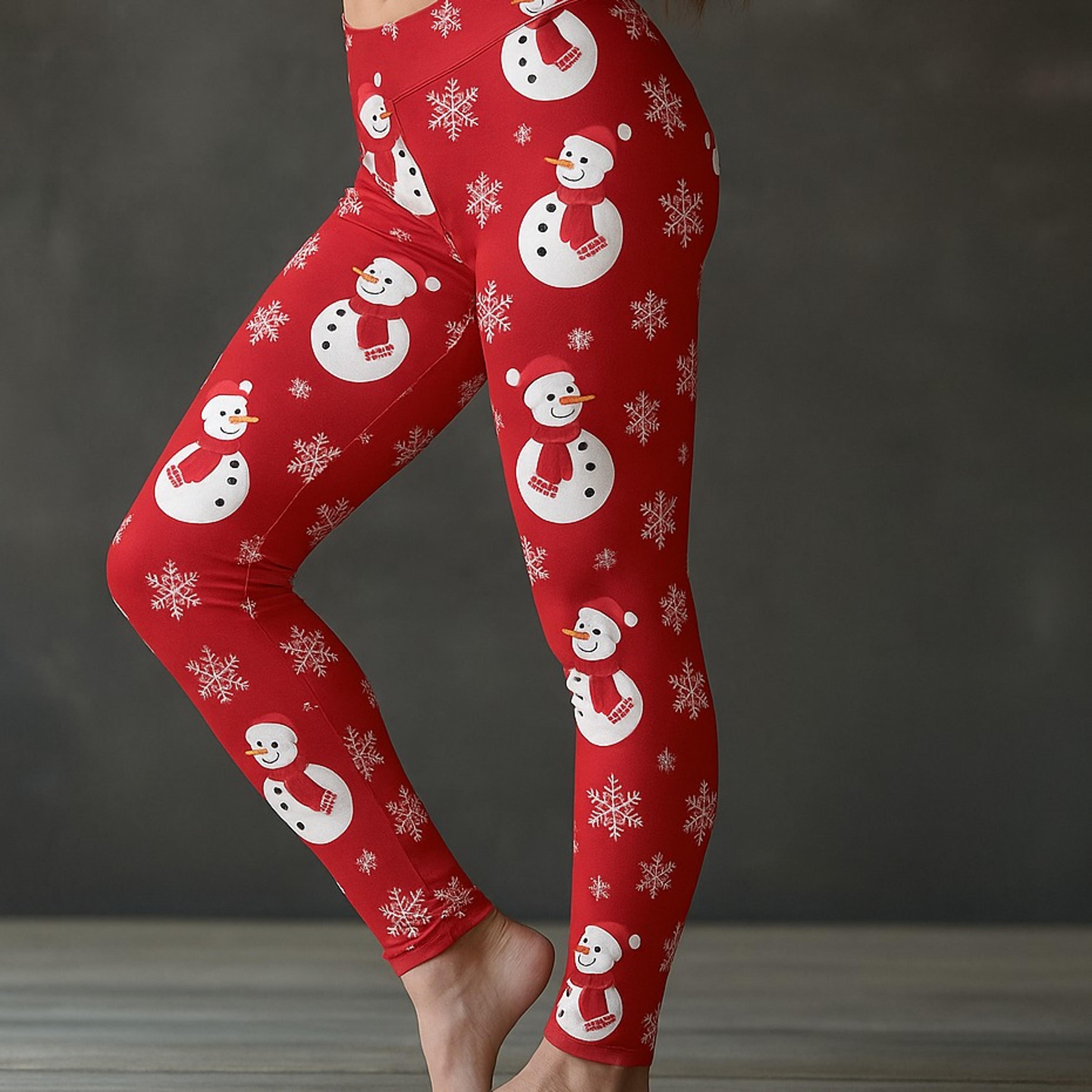 Womens Christmas Print Fleece Leggings with Mid Rise Waist and Ankle Lengthjpg