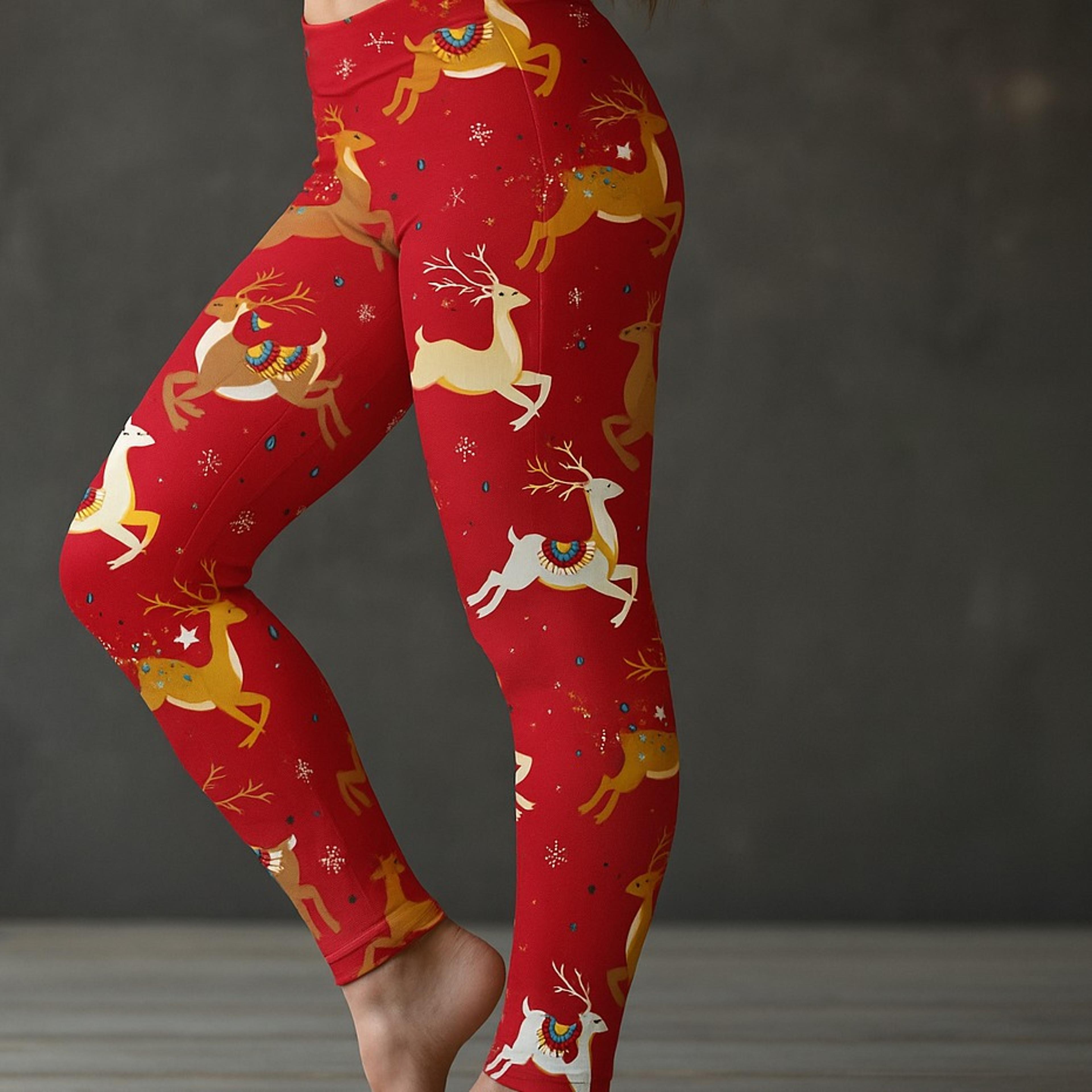 Womens Christmas Print Fleece Leggings with Mid Rise Waist and Ankle Lengthjpg