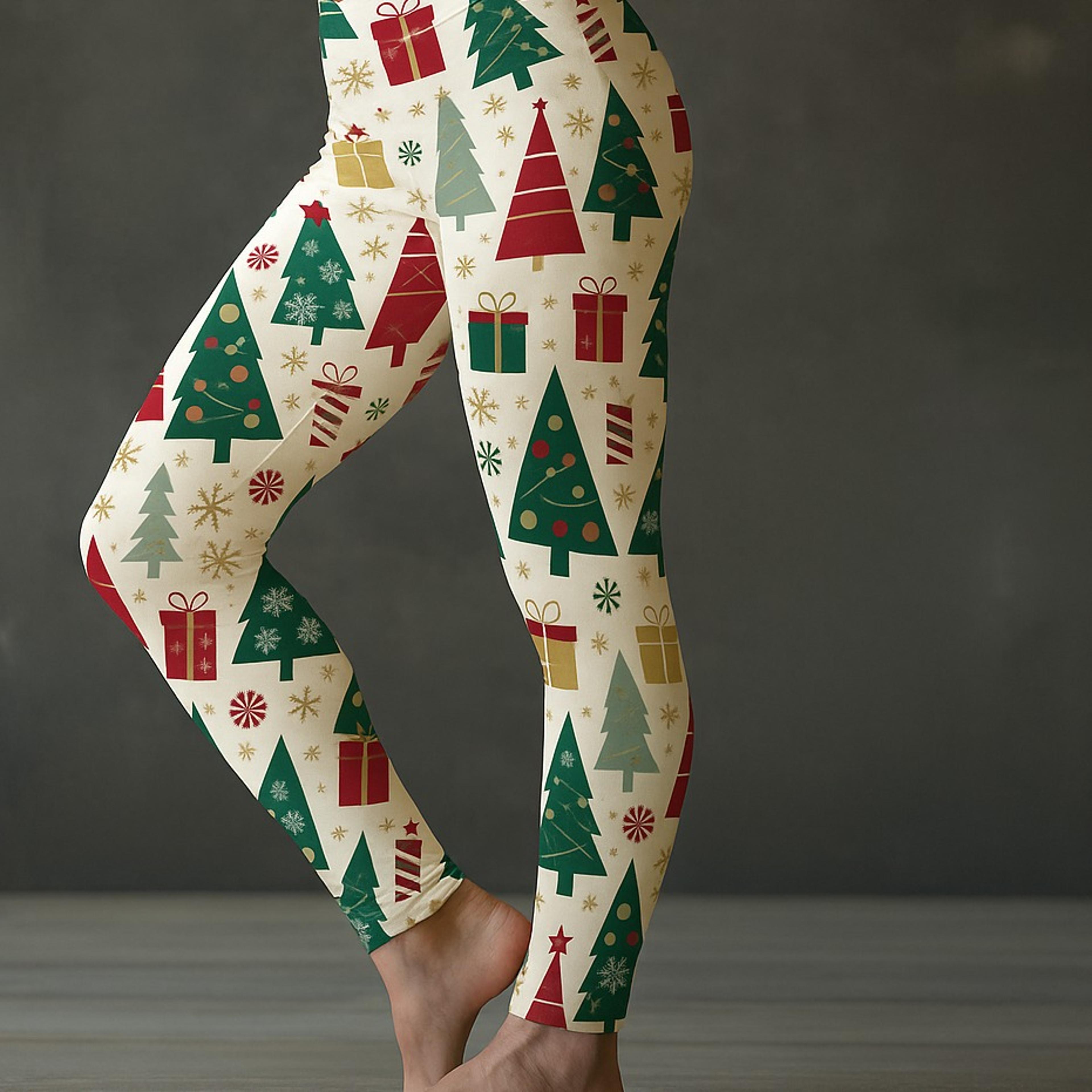 Womens Christmas Print Fleece Leggings with Mid Rise Waist and Ankle Lengthjpg
