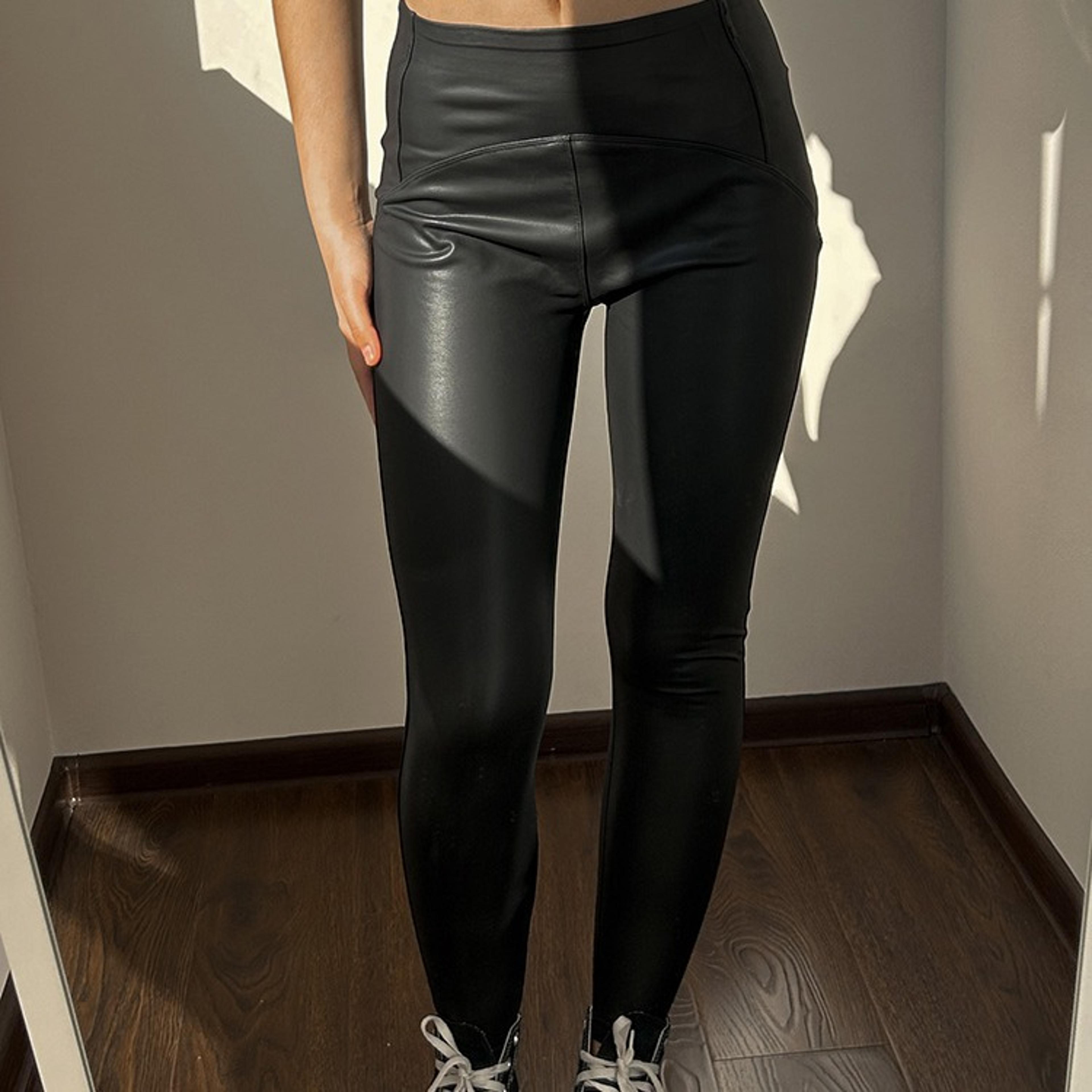 womens high waist faux leather fleece leggings with stretch fit
