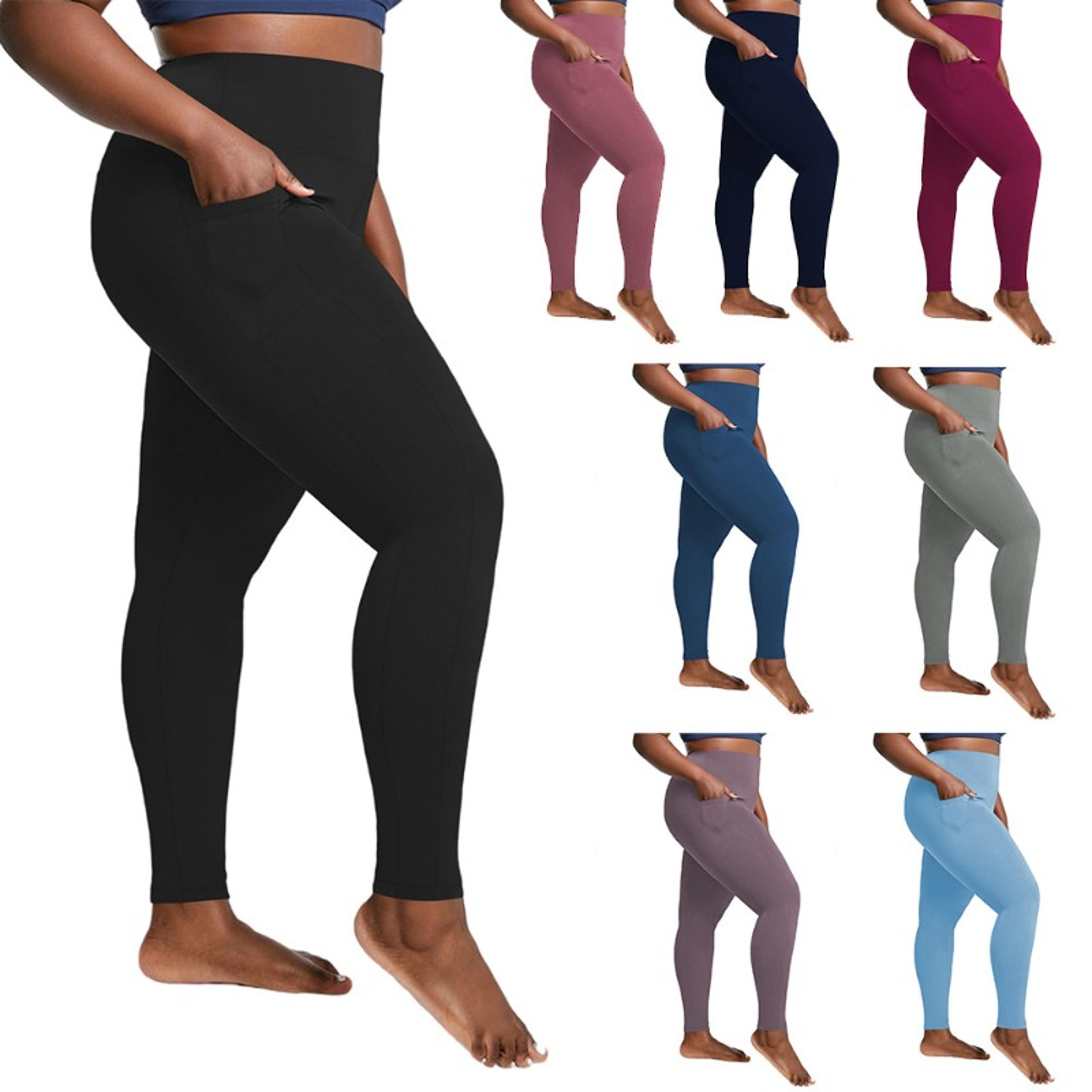 womens plus size high waisted yoga leggings with pockets and tummy control