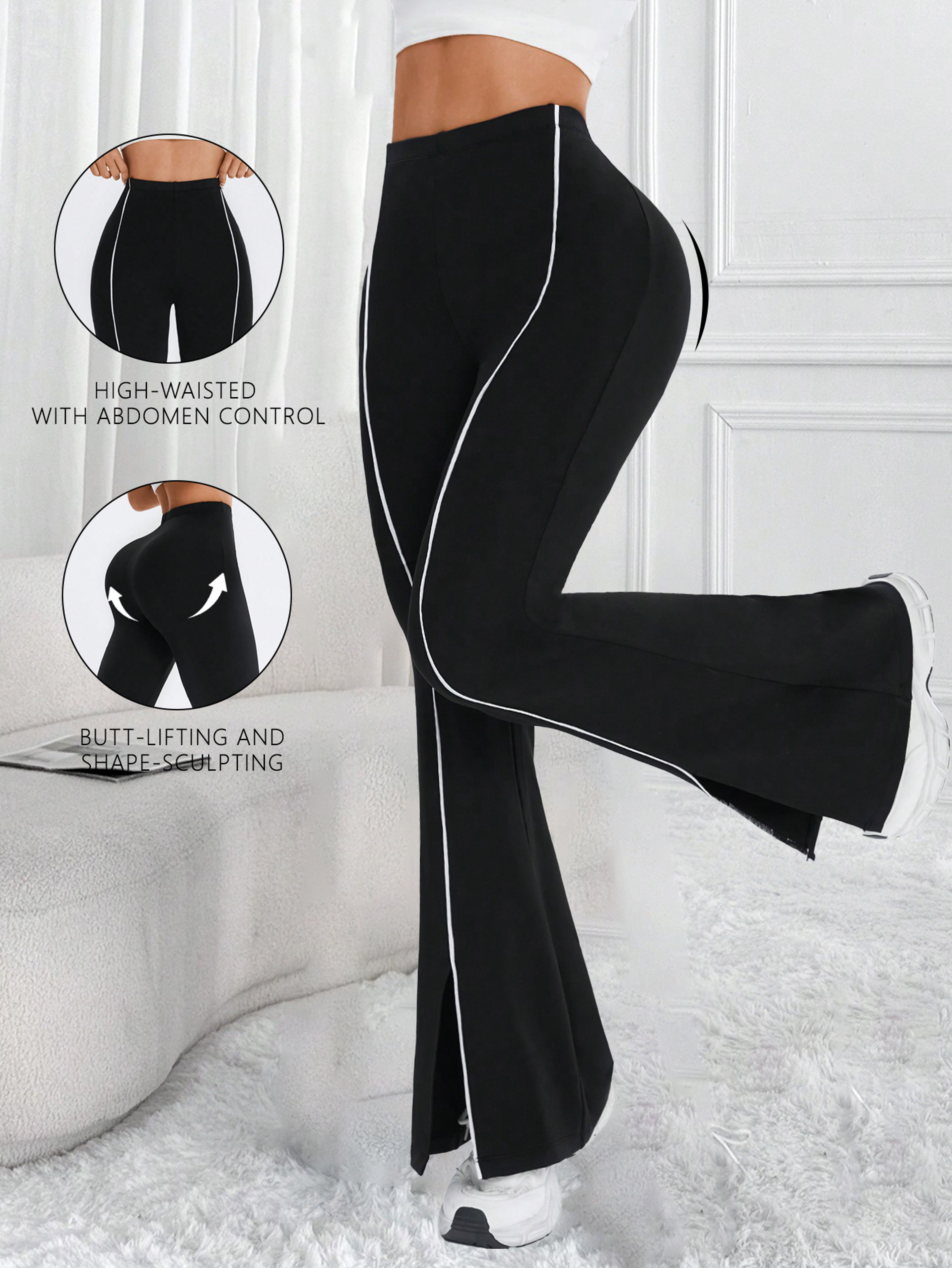 womens high waisted flared yoga pants with stretchy wide leg design