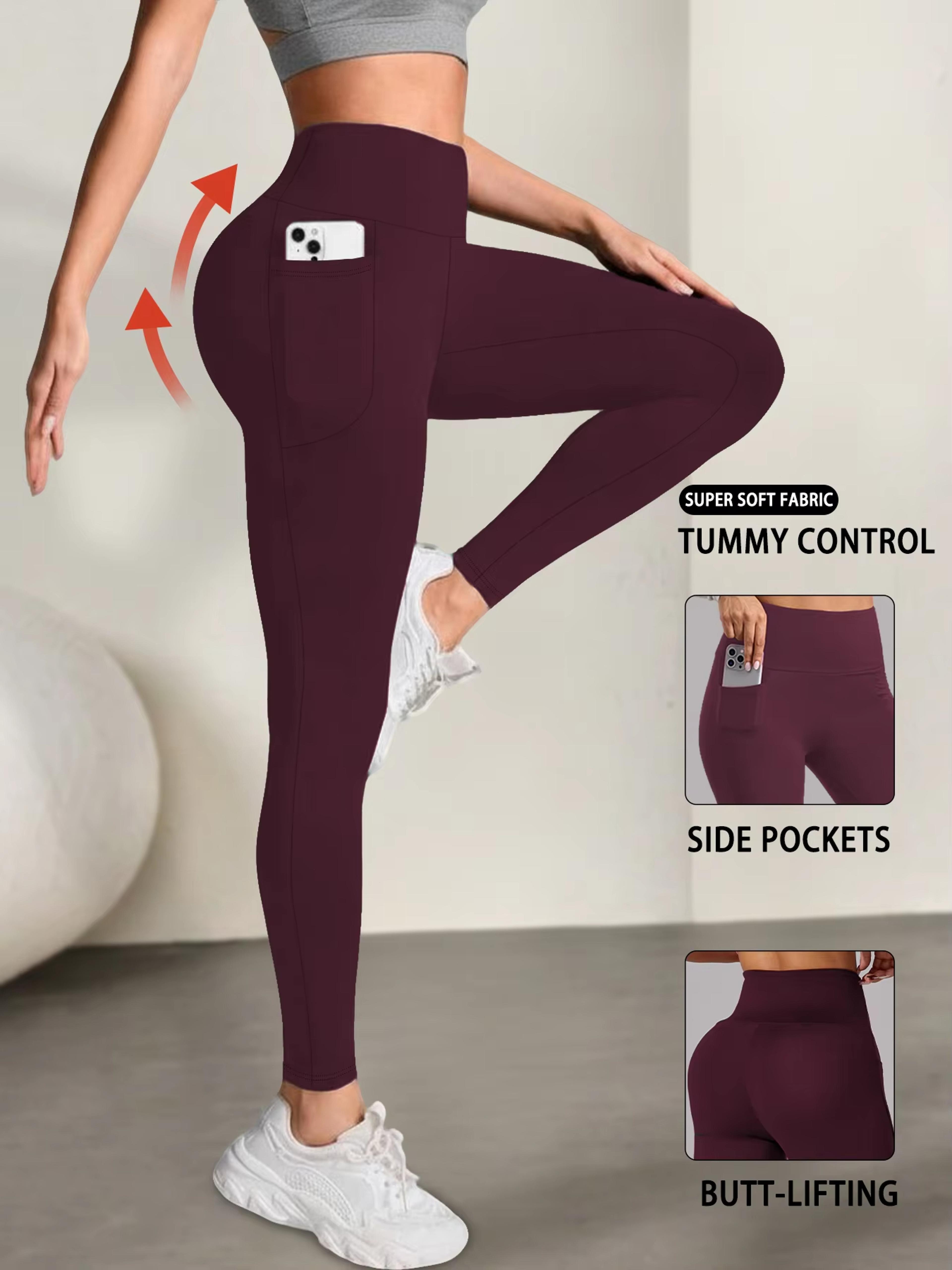 womens high waisted yoga leggings with side pocket for gym and running