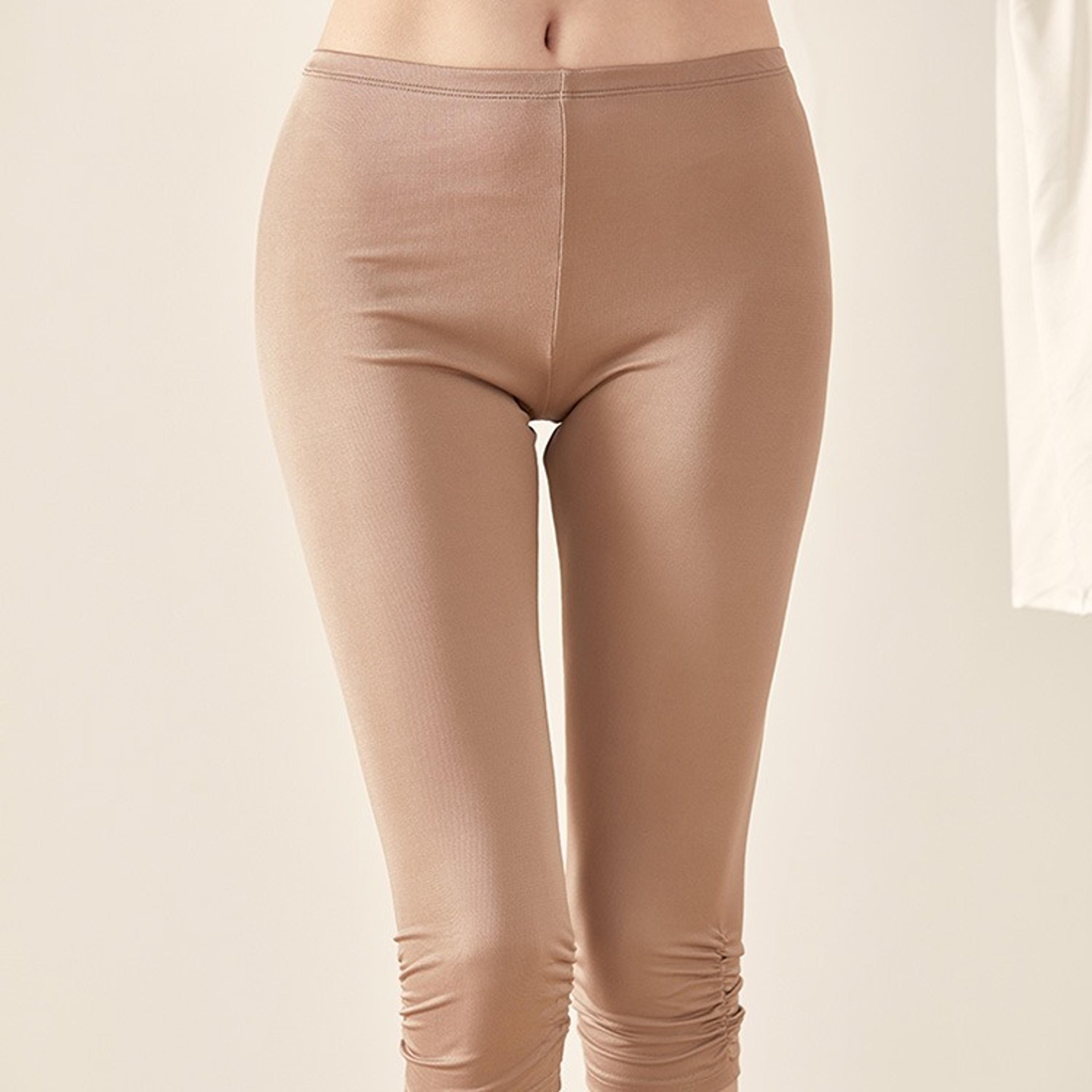 womens silk viscose knit mid calf leggings with stretch and booty lifting fit