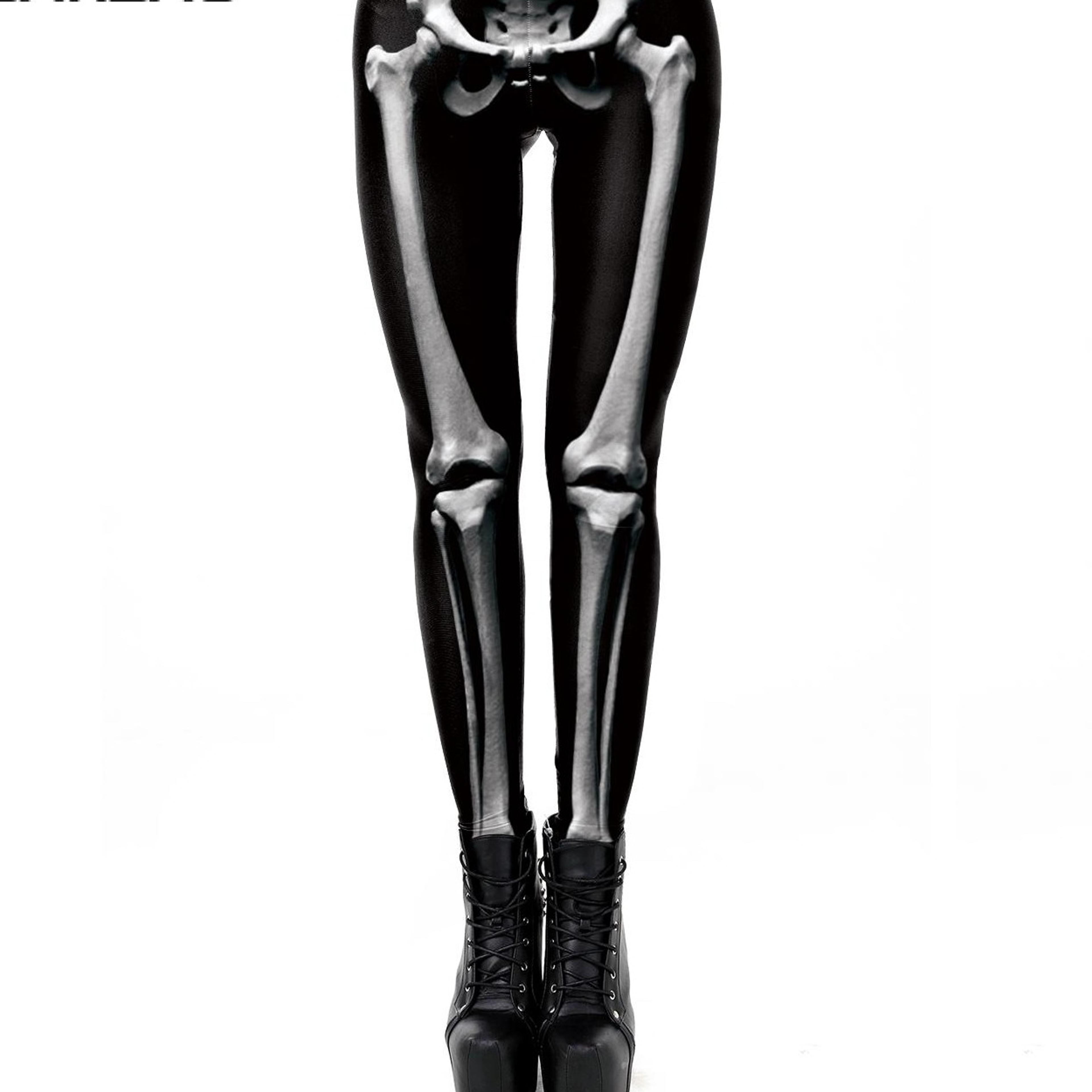 Womens Rose Skull Print Leggings Mid Waist Ankle Length Halloween Pantsjpg