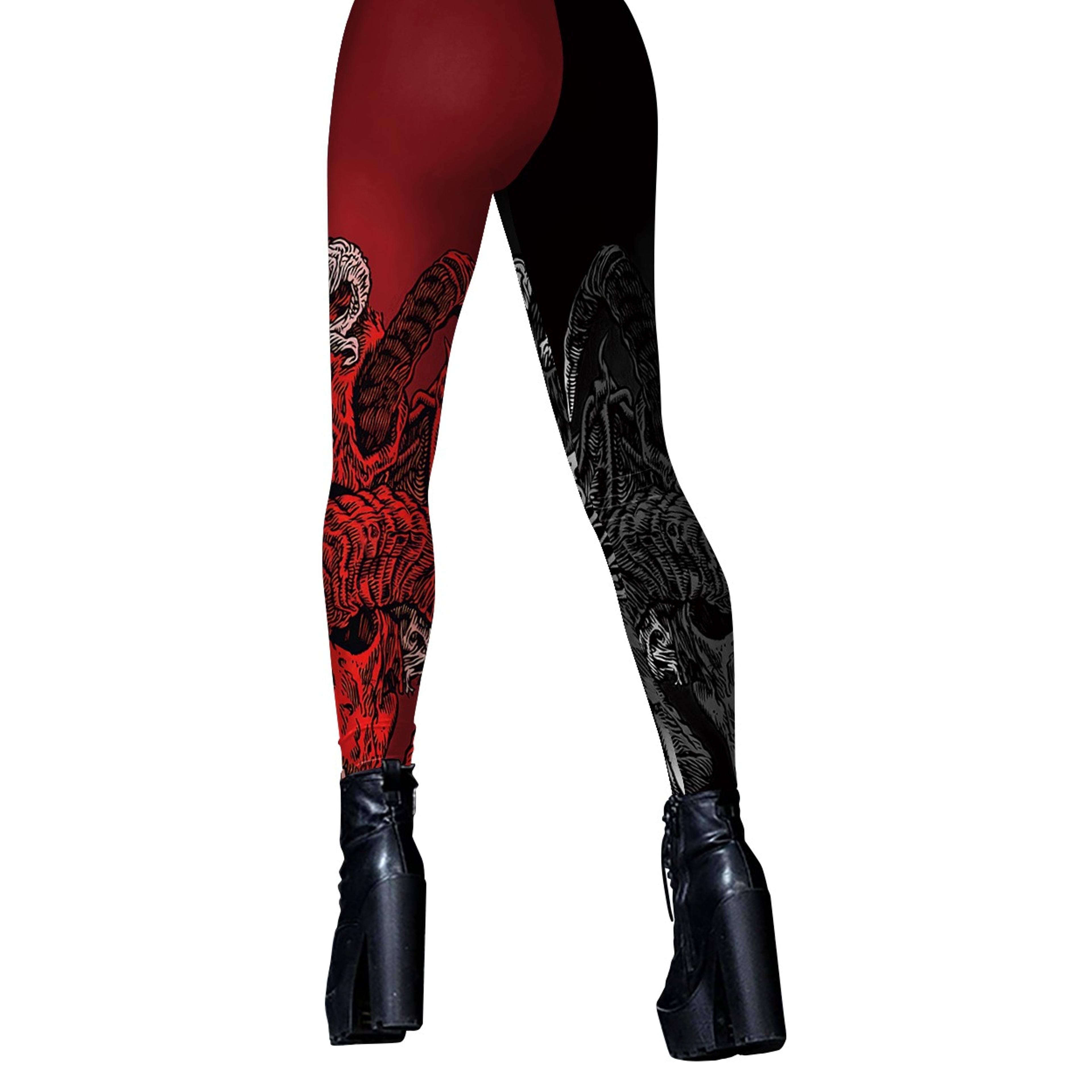 Womens Gothic Skeleton Print Leggings Stretchy Ankle Length Halloween Pantsjpg