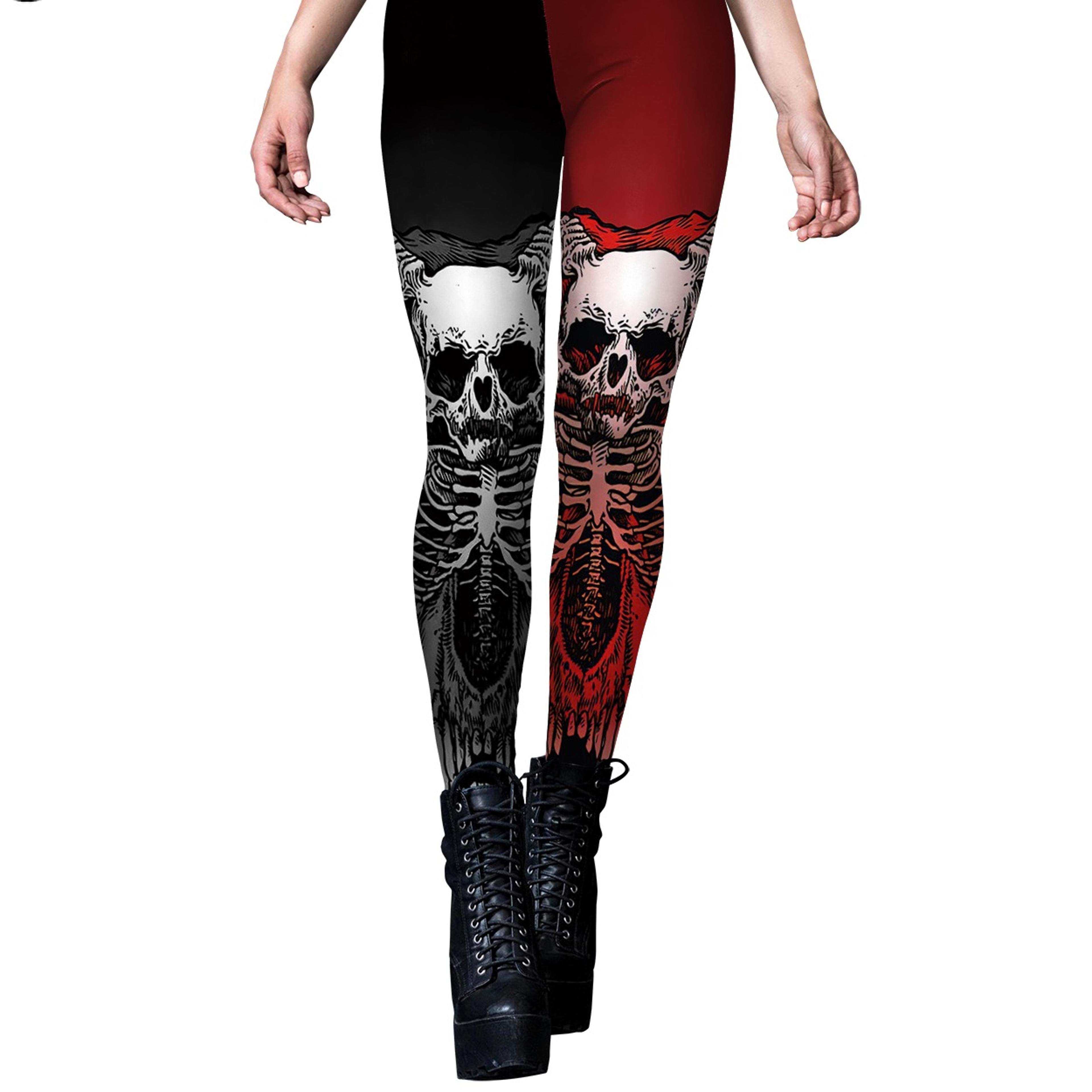 Womens Gothic Skeleton Print Leggings Stretchy Ankle Length Halloween Pantsjpg