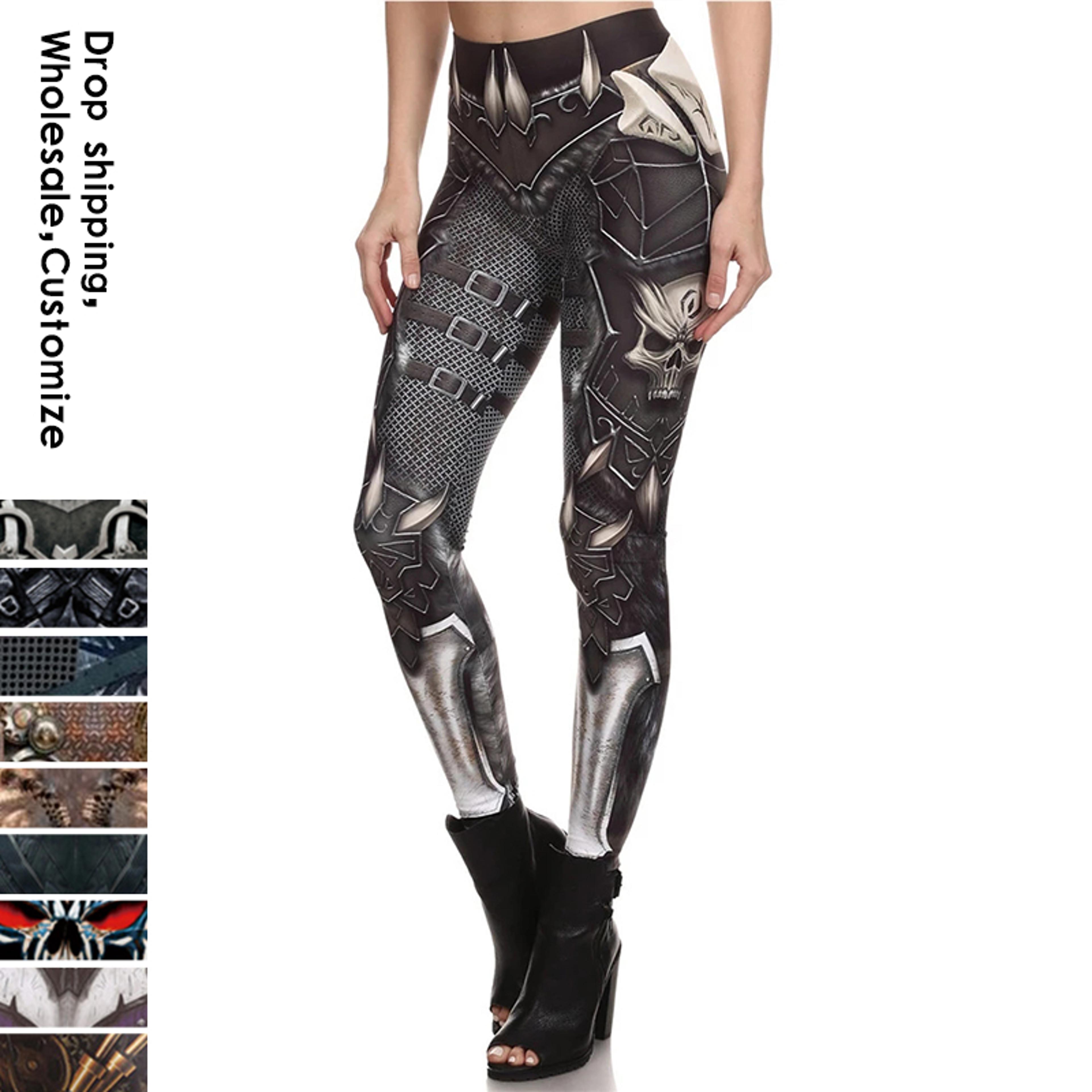 womens punk skull print mid calf leggings with stretch fabric