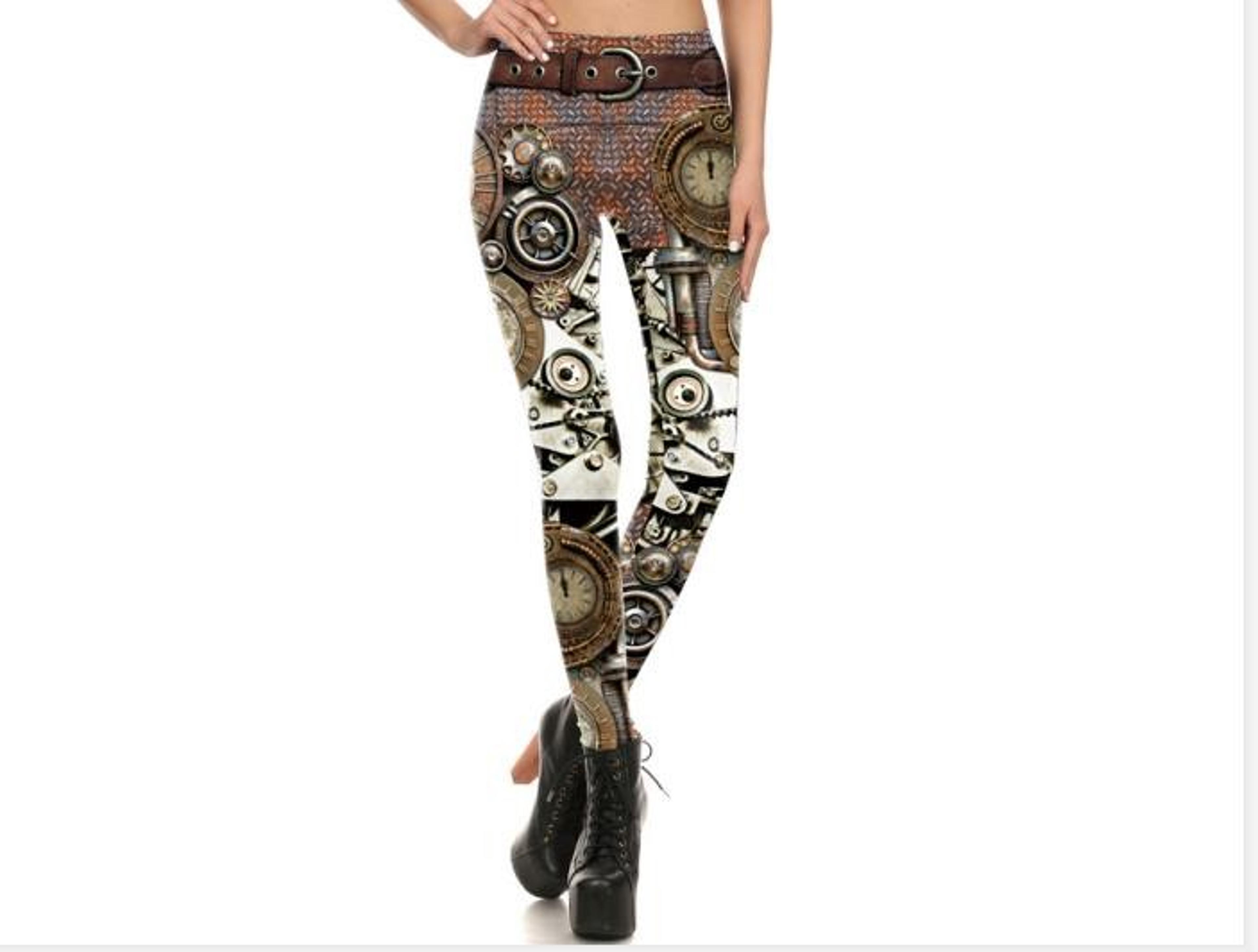 Womens Punk Skull Print Mid Calf Leggings With Stretch Fabric 14
