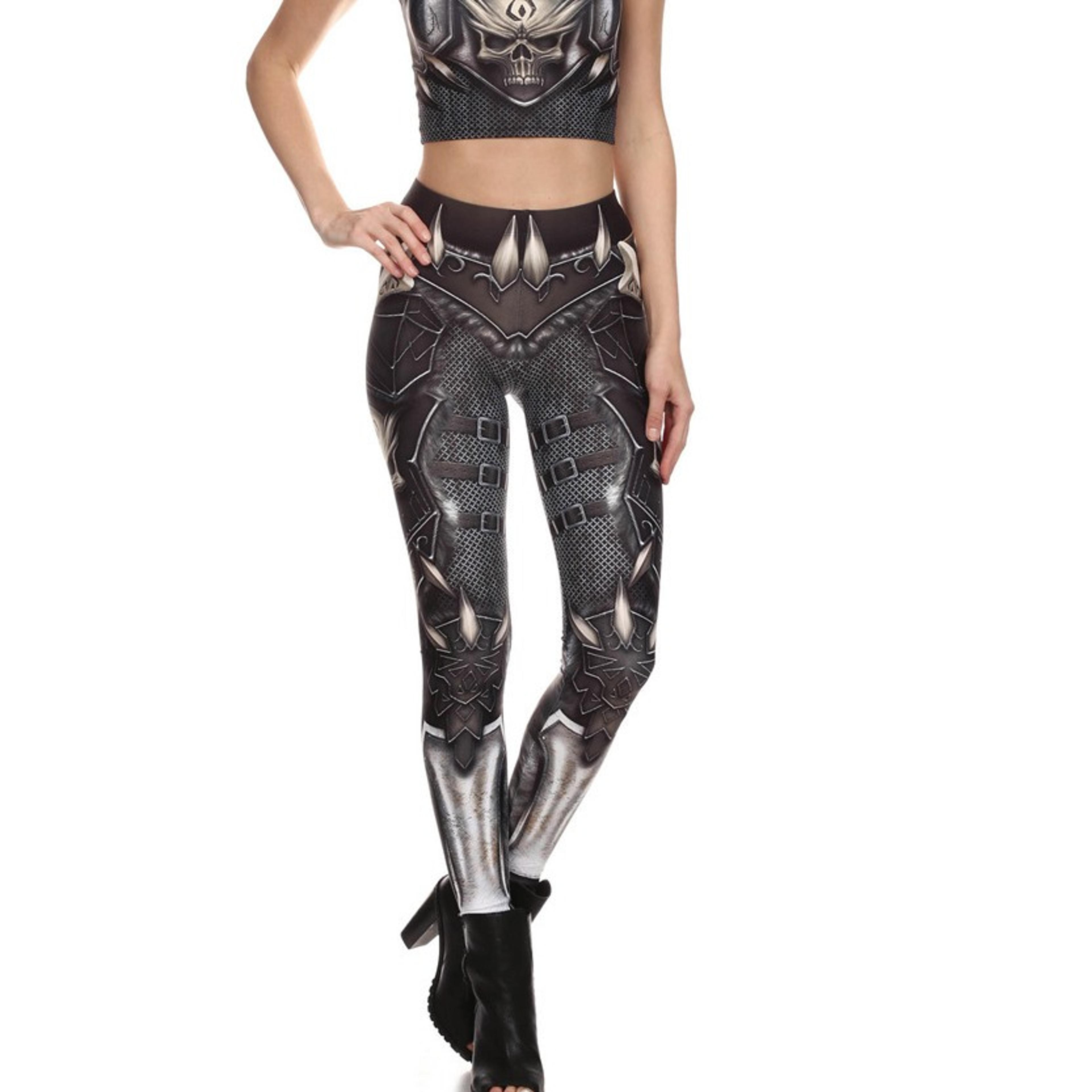 Womens Punk Skull Print Mid Calf Leggings with Stretch Fabricjpg