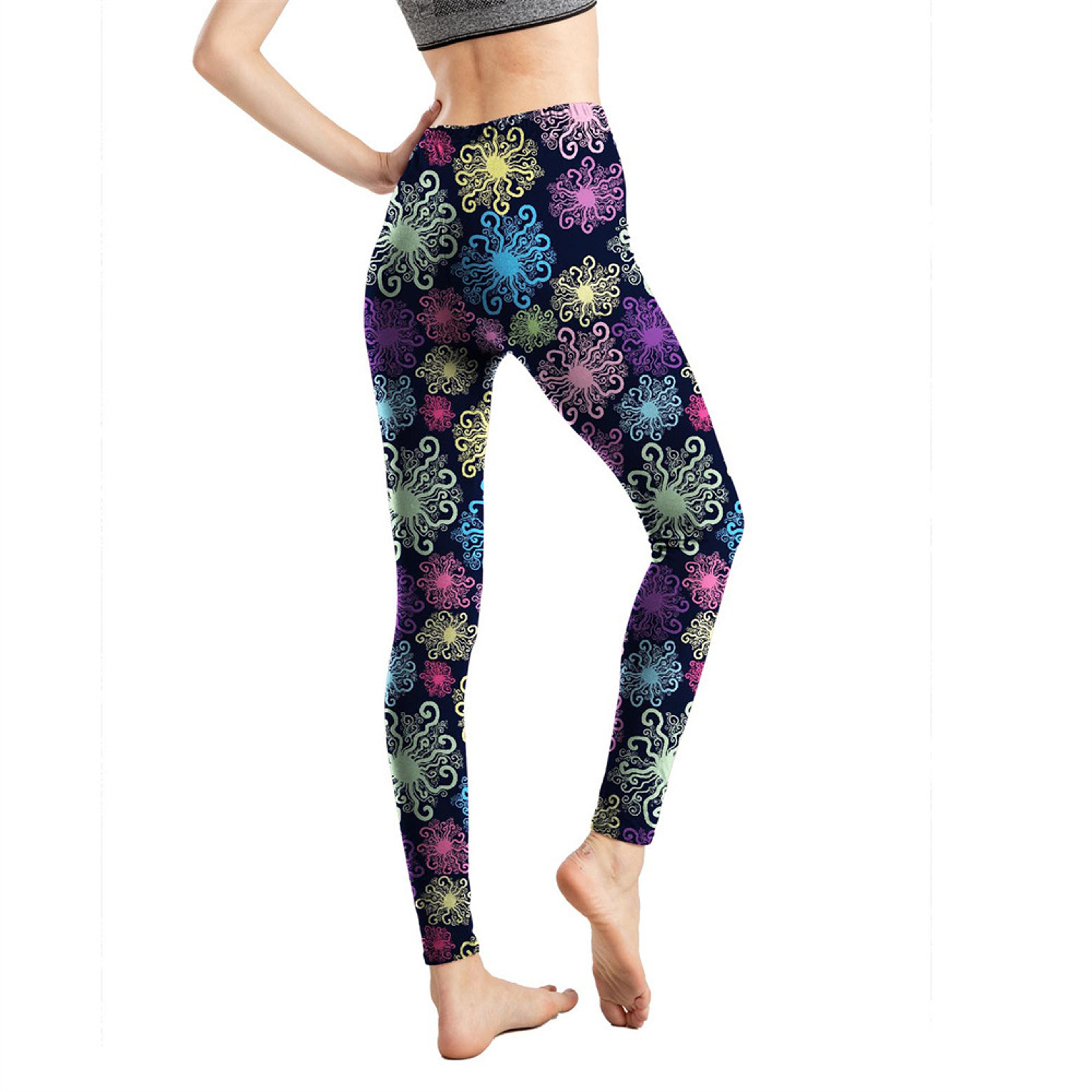 Womens Colorful Geometric Print Stretch Leggings For Workout And Casual Wear 14