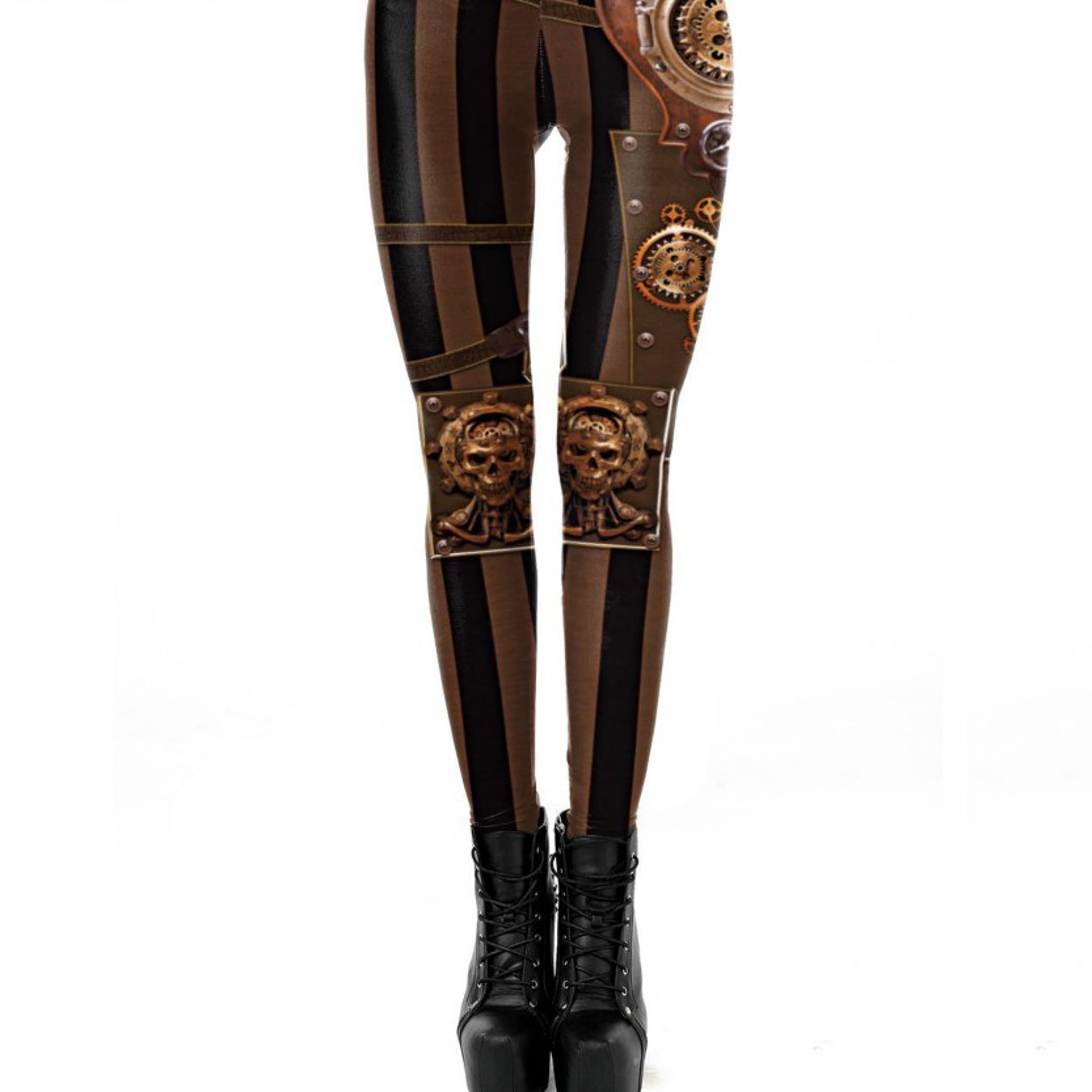 Womens Steampunk Gear Print Leggings with High Stretch Mid Waist Fitjpg