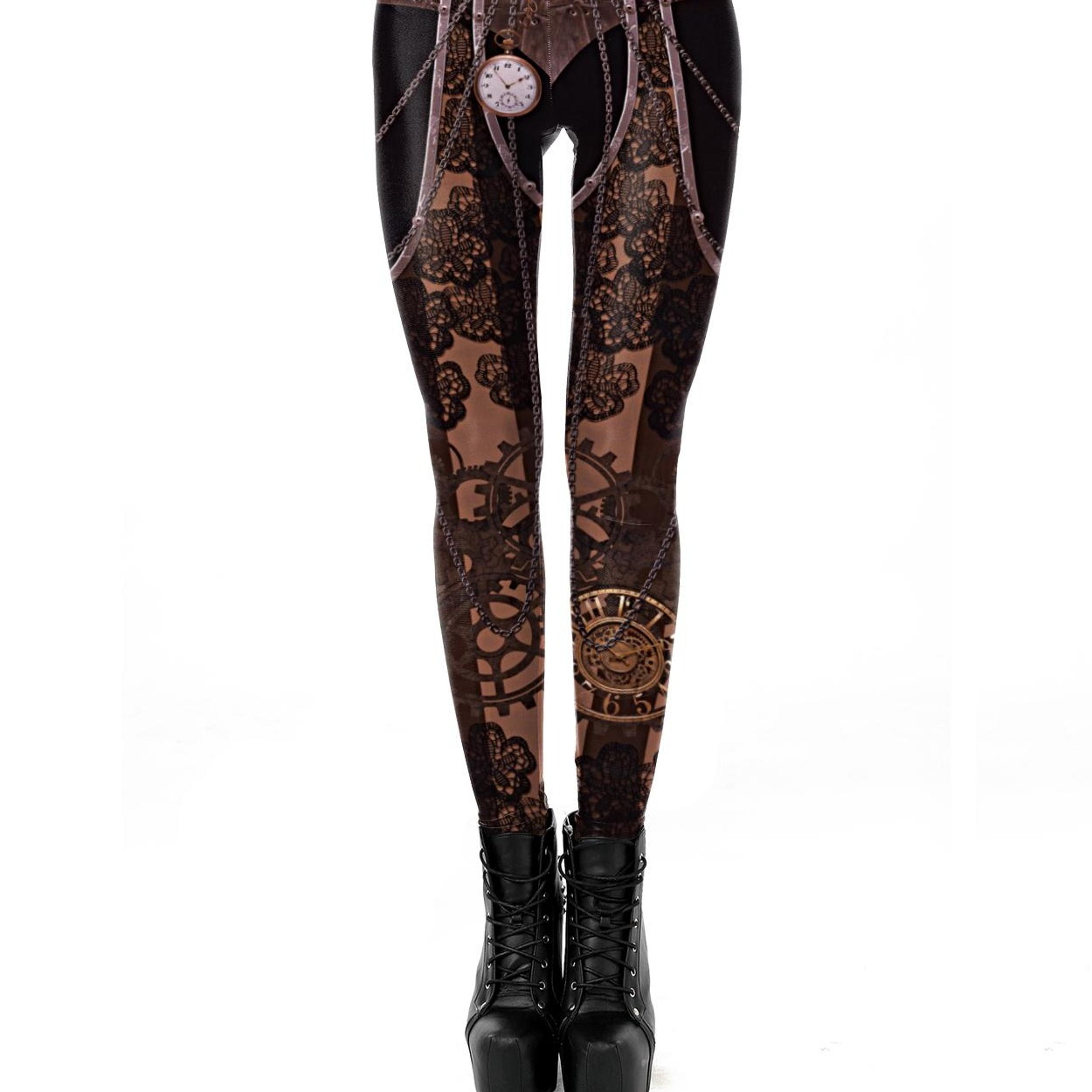 Womens Steampunk Gear Print Leggings with High Stretch Mid Waist Fitjpg