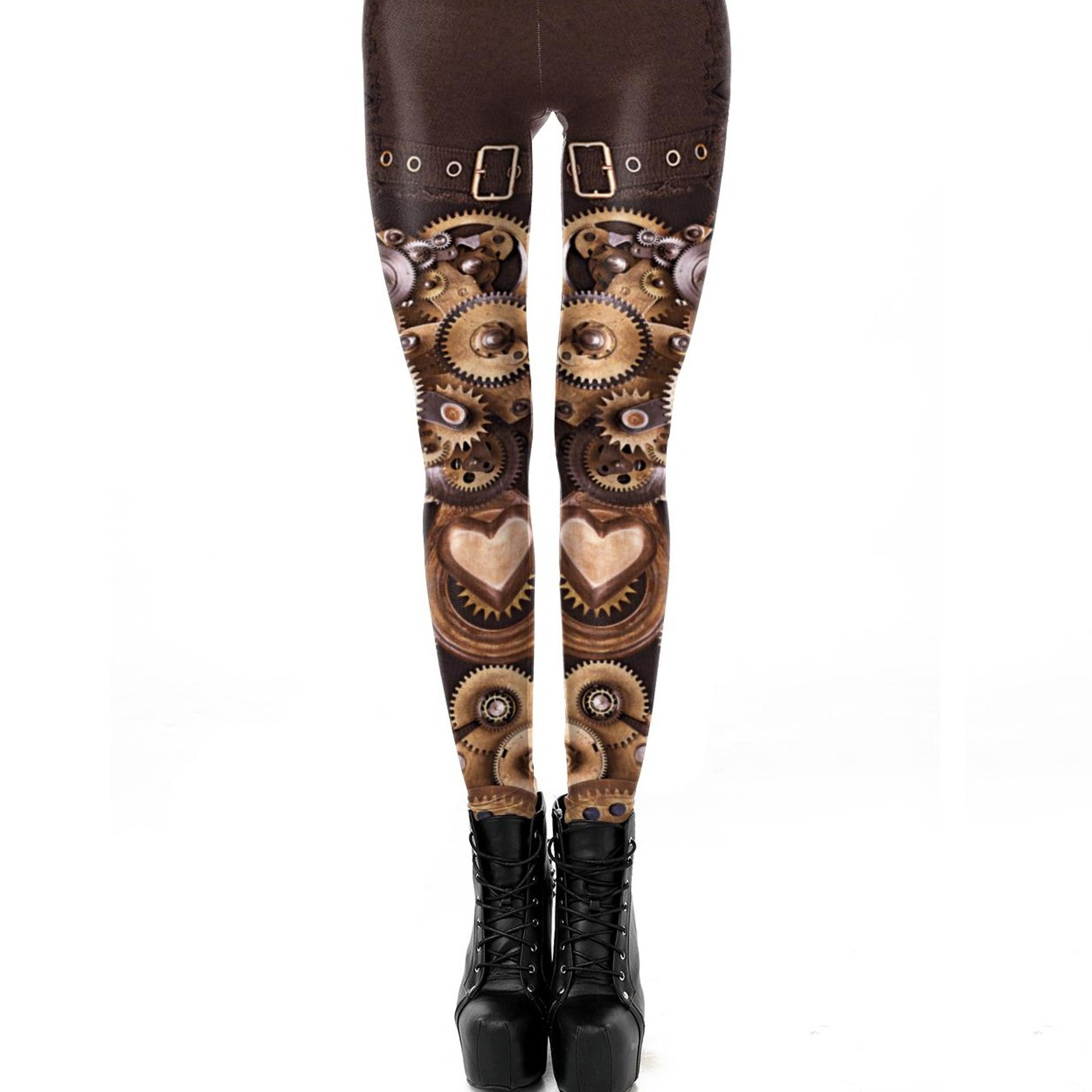Womens Steampunk Gear Print Leggings with High Stretch Mid Waist Fitjpg