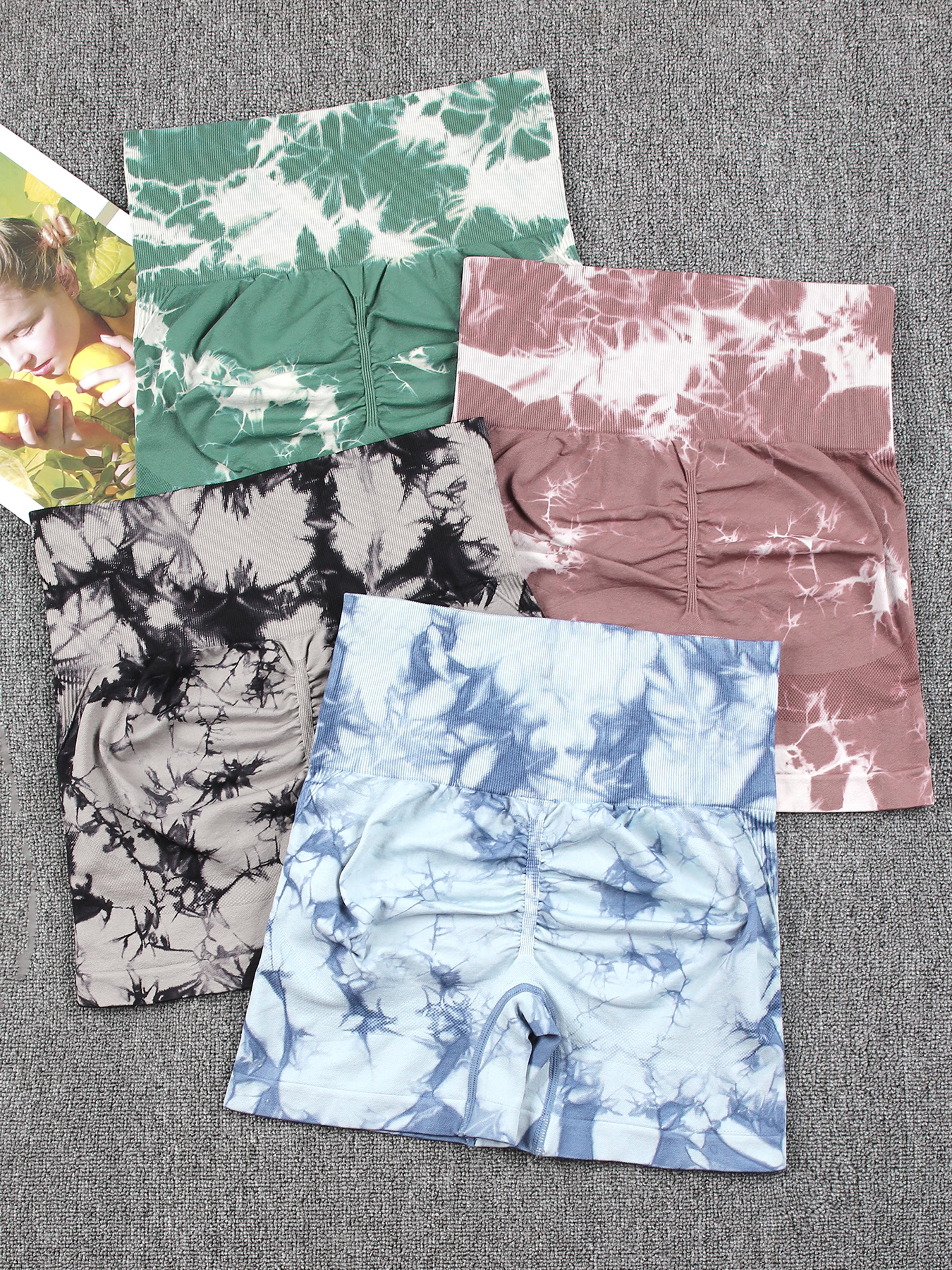 womens high waisted seamless tie dye workout shorts for running and gym