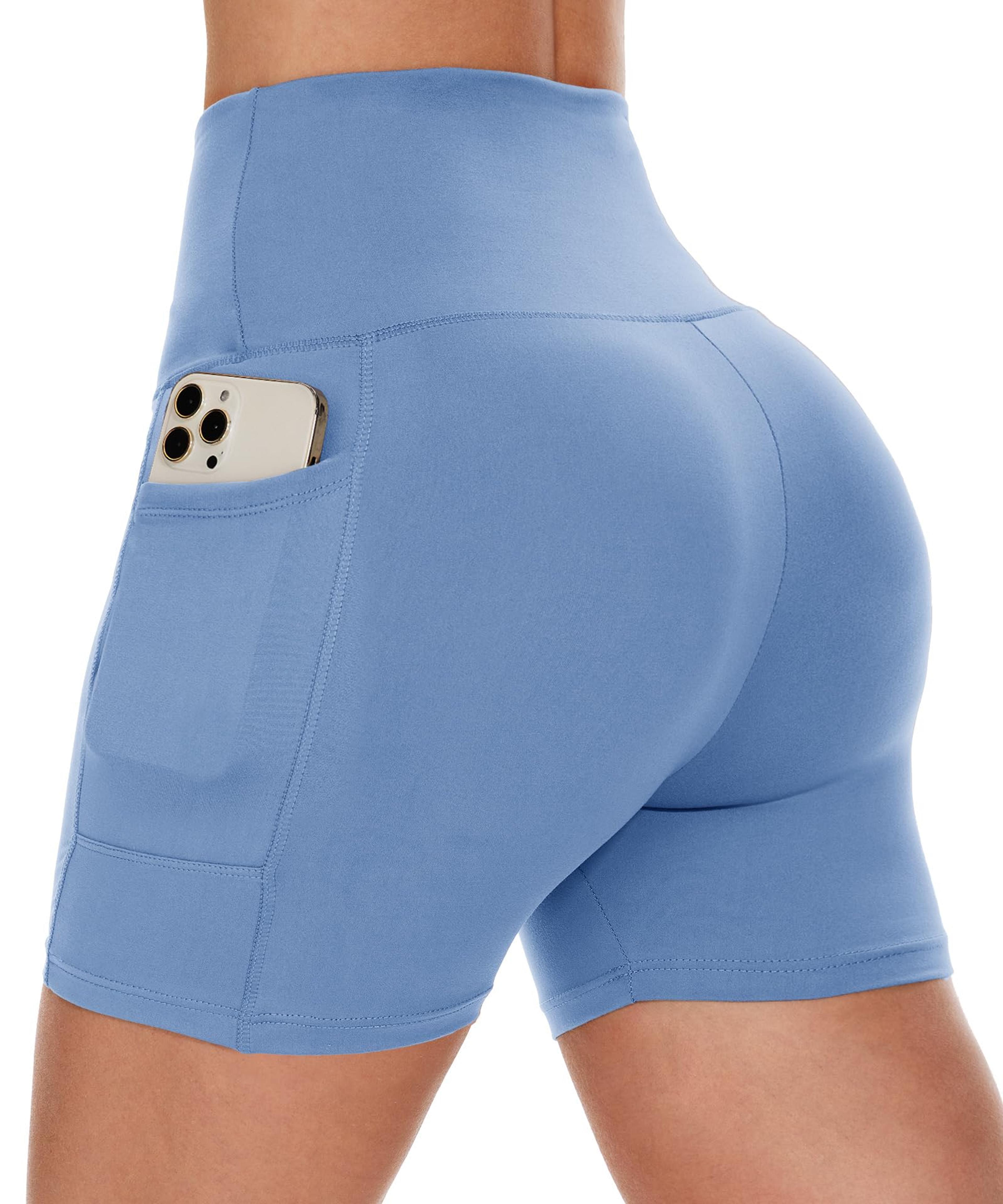 womens high waisted workout shorts with pockets quick dry yoga shorts