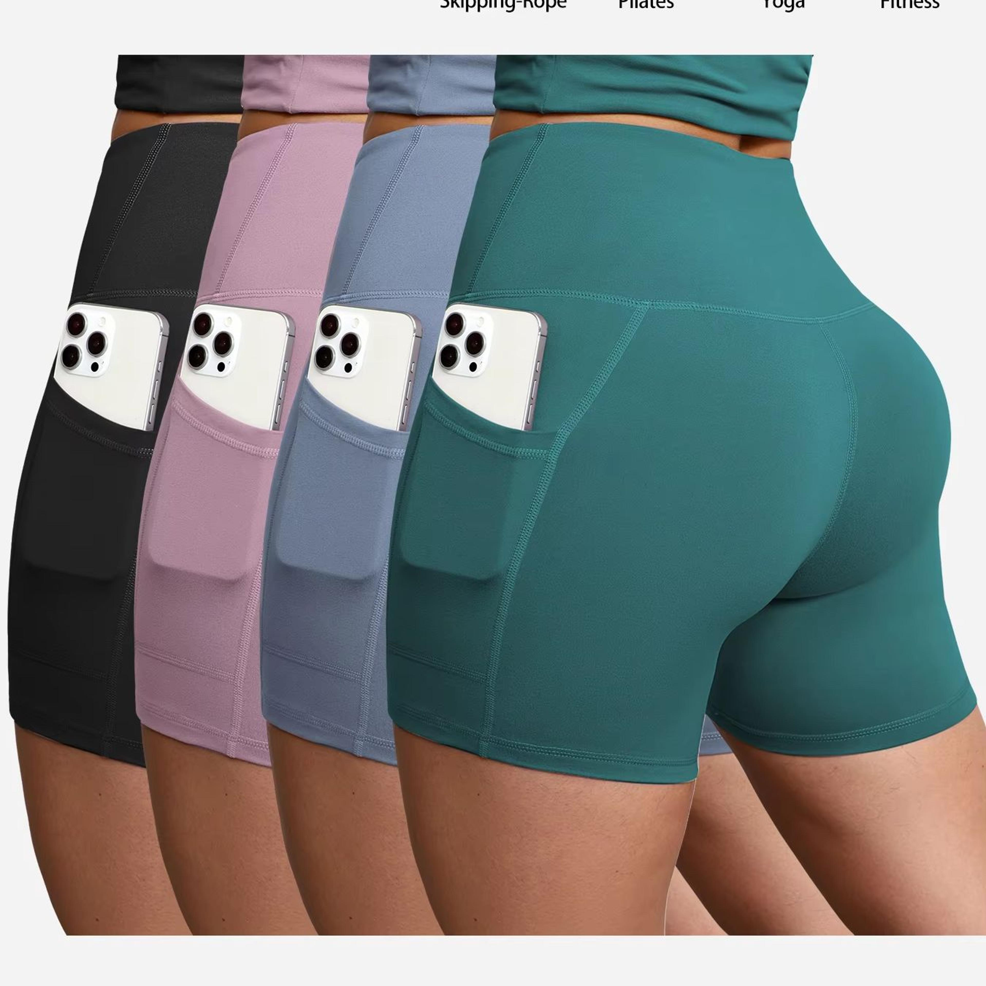 womens high waisted yoga shorts with pockets for running and gym workouts