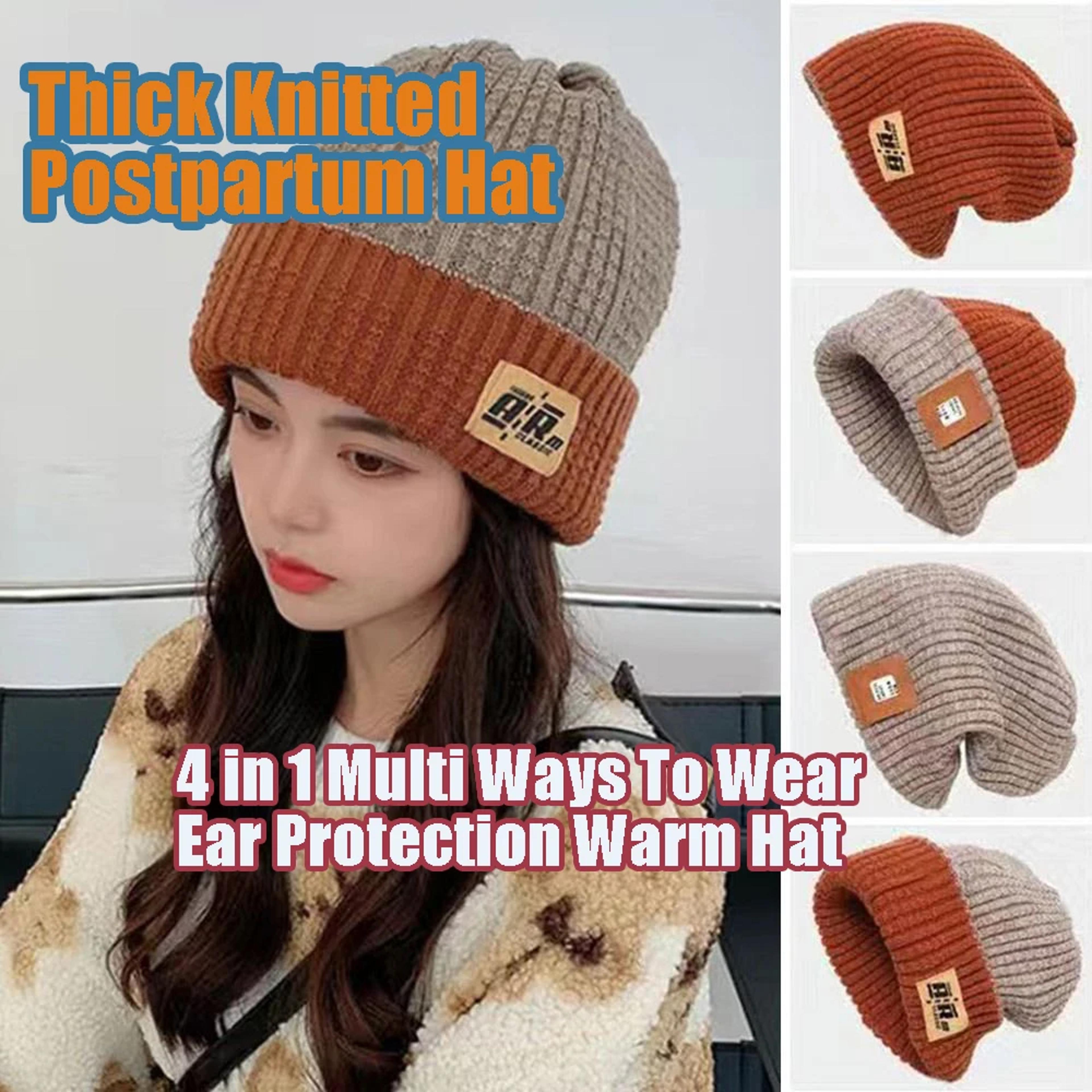 womens slouchy winter beanie hat with ear coverage and color block design