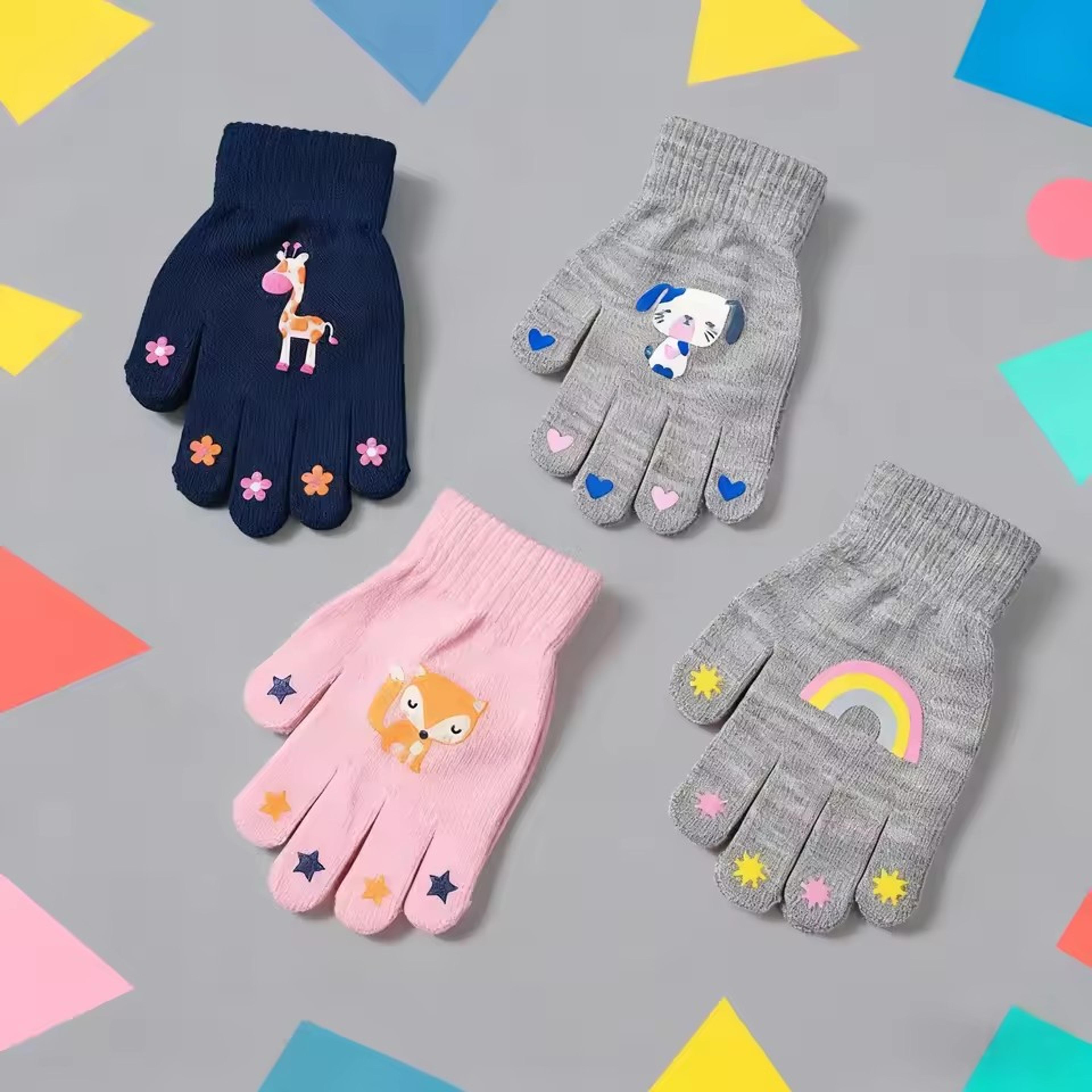 kids knitted winter gloves with cute cartoon animal designs