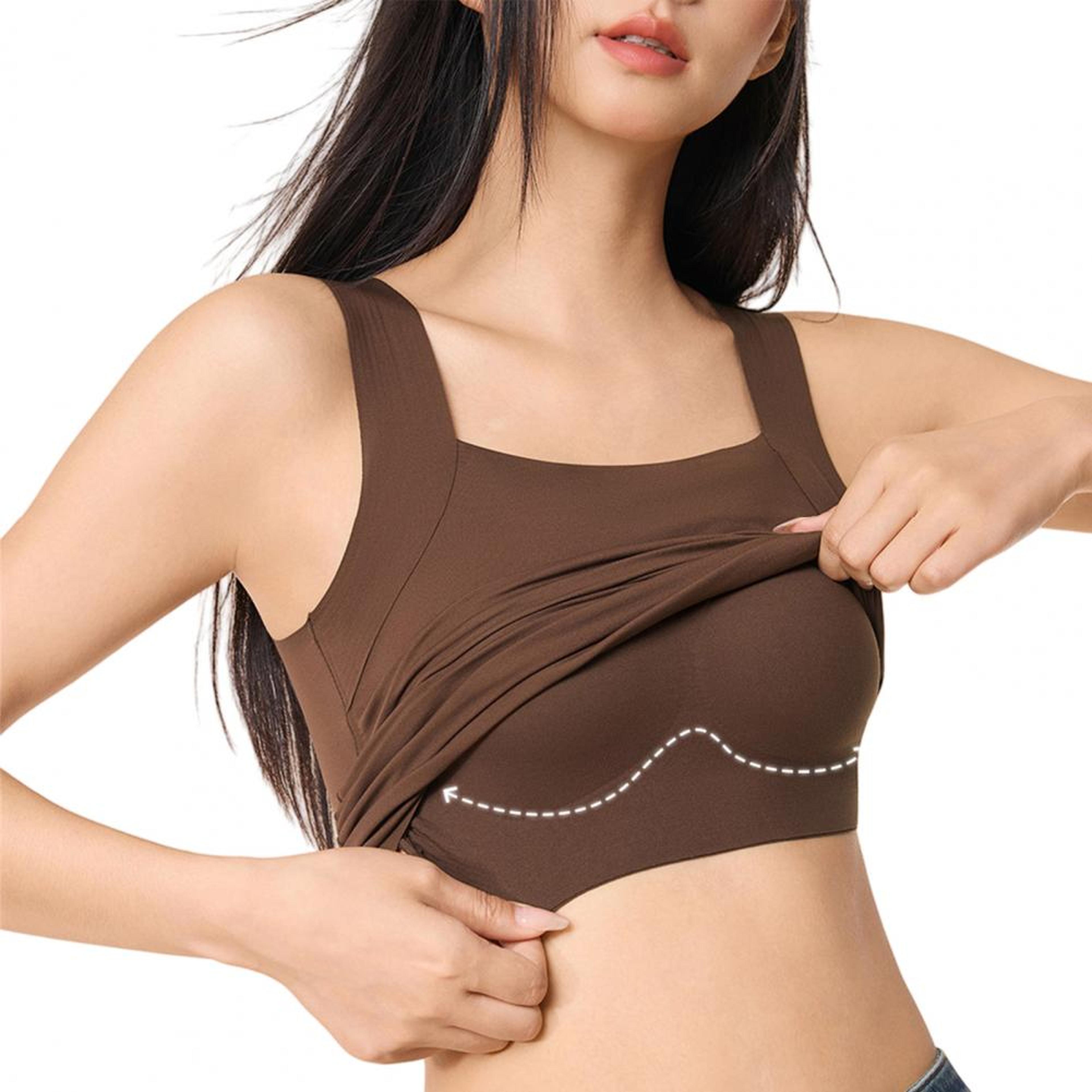 womens u neck tank top with built in wireless bra and layered design