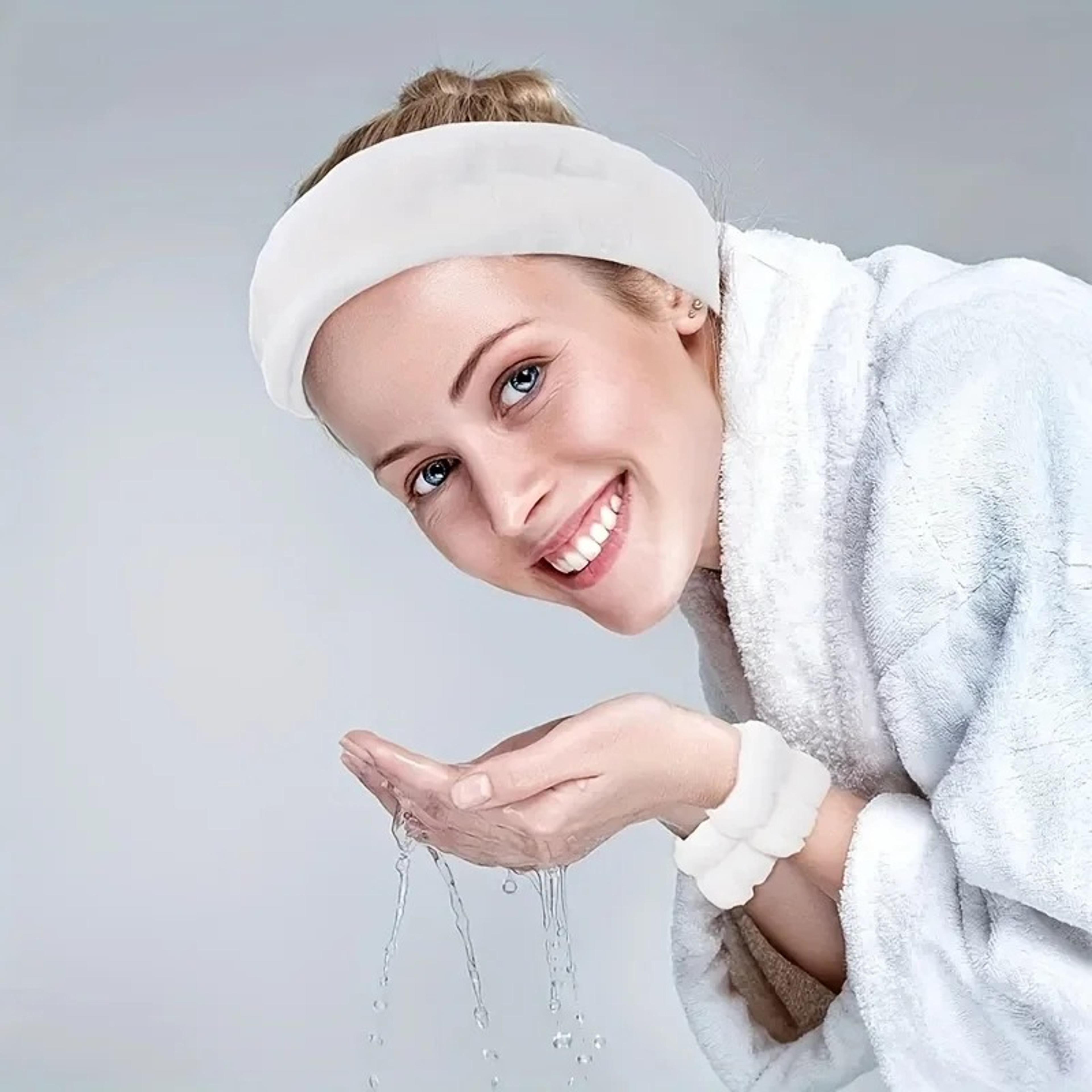 velvet facial high elastic makeup hairband & face wash wristband set – soft skin care & spa essentials