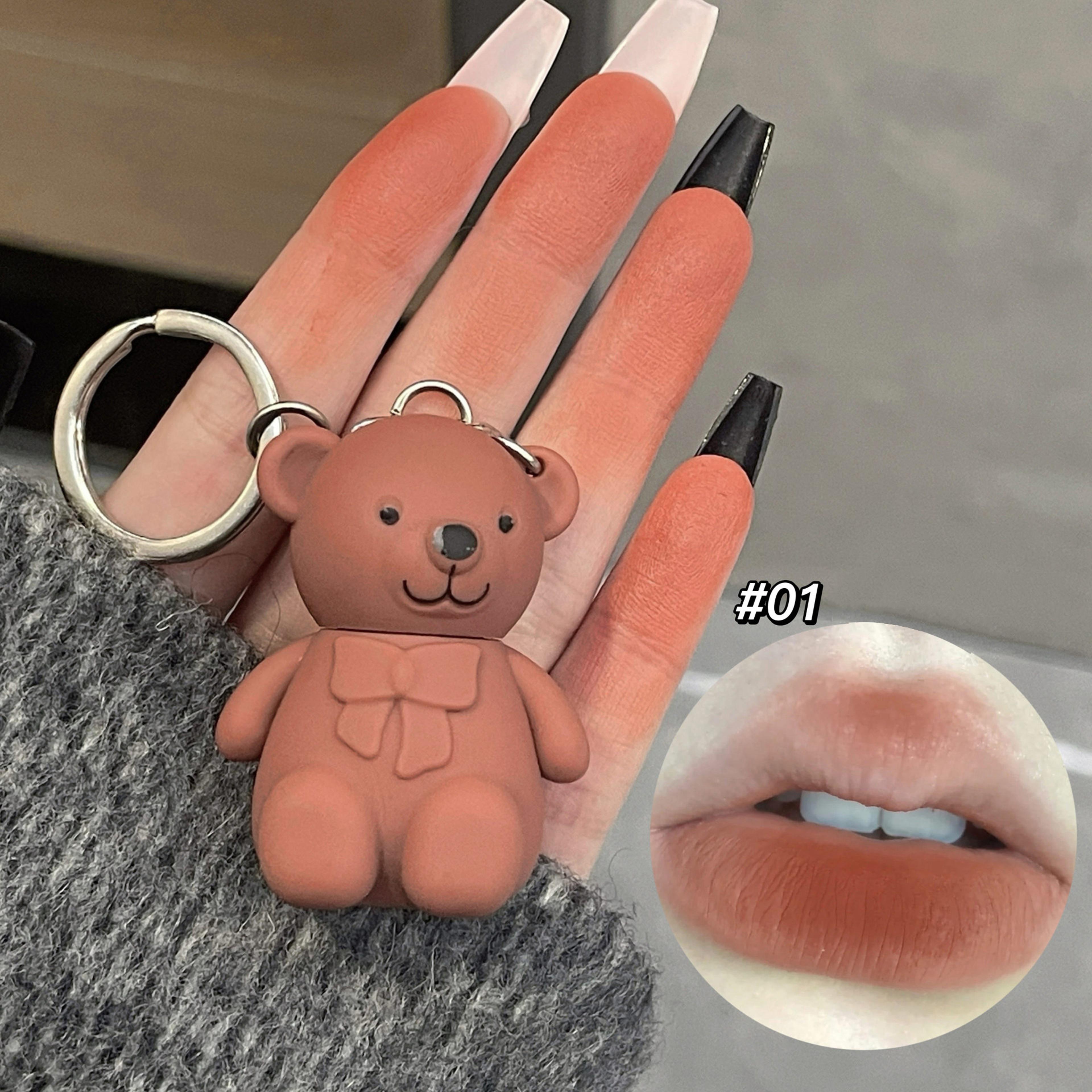 Keychain Mirror Lip Gloss Cute Bear Jelly Liquid Lipstick Waterproof Tinted Lip Glaze Nonstick Cup  3