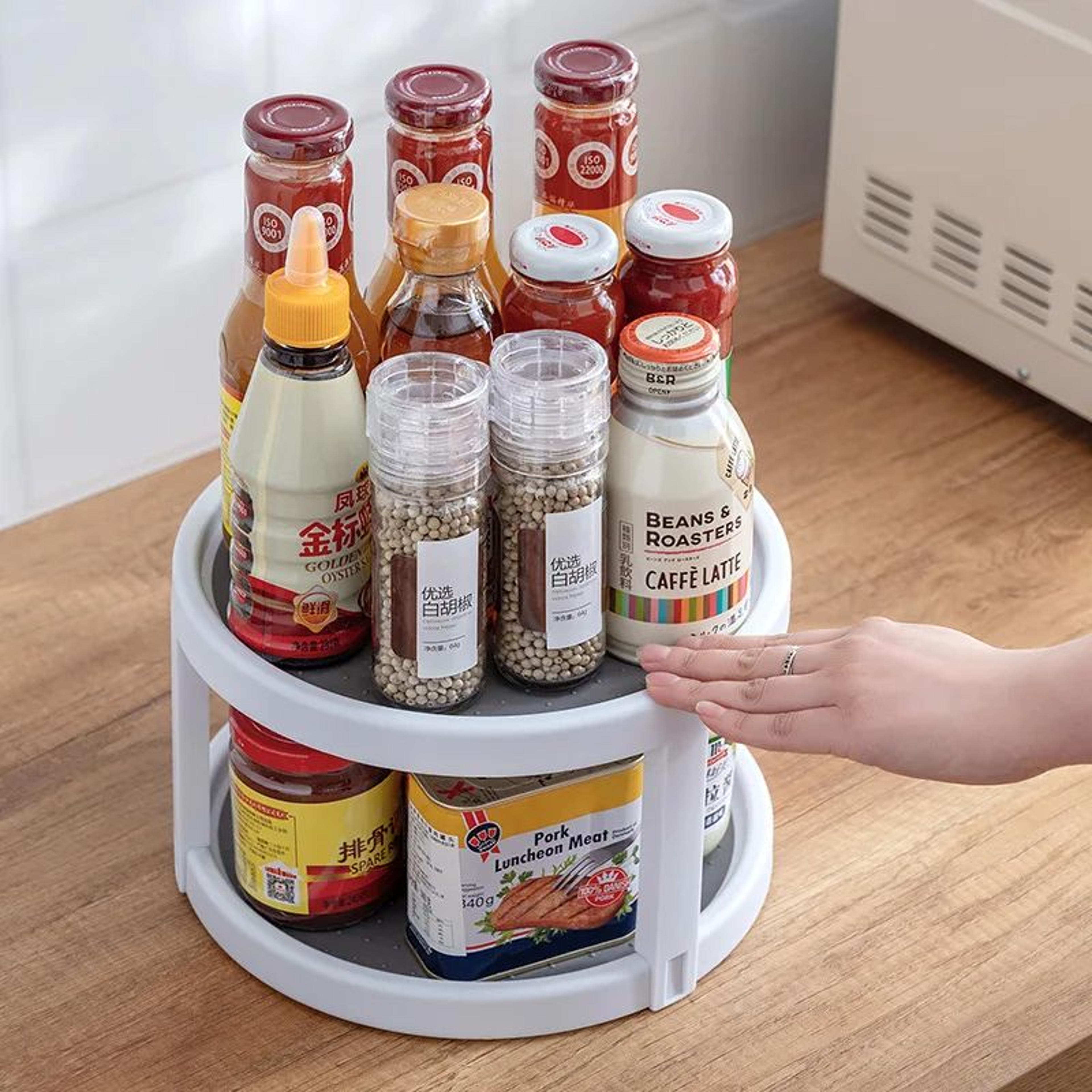 rotatable anti-sliding kitchen condiment storage rack, spice organizer & multi-functional home storage tray
