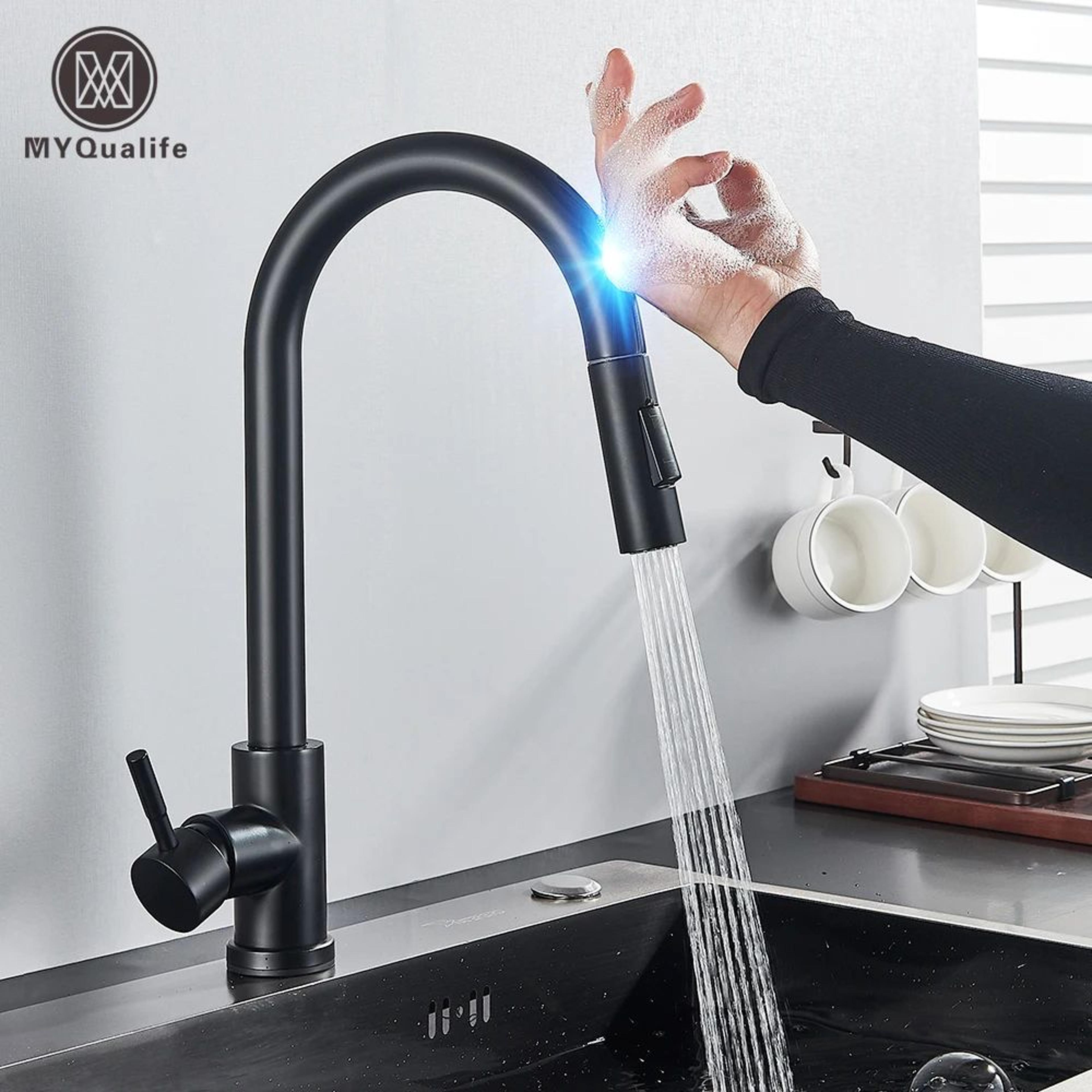 touch sensor black kitchen mixer tap, pull-out sprayer faucet with sensitive touch controls