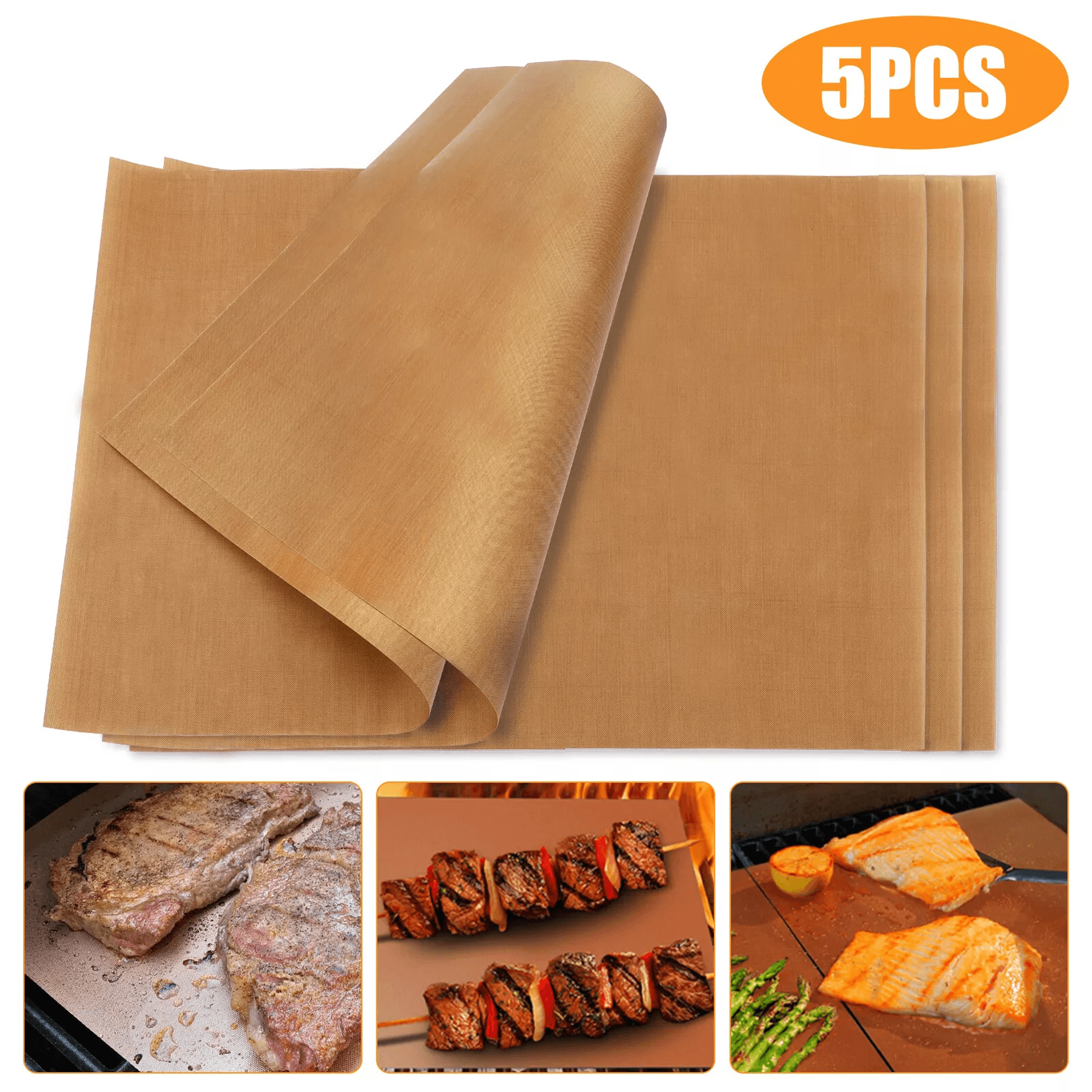 non stick copper bbq grill mats reusable baking sheets for indoor and outdoor cooking 5 pack