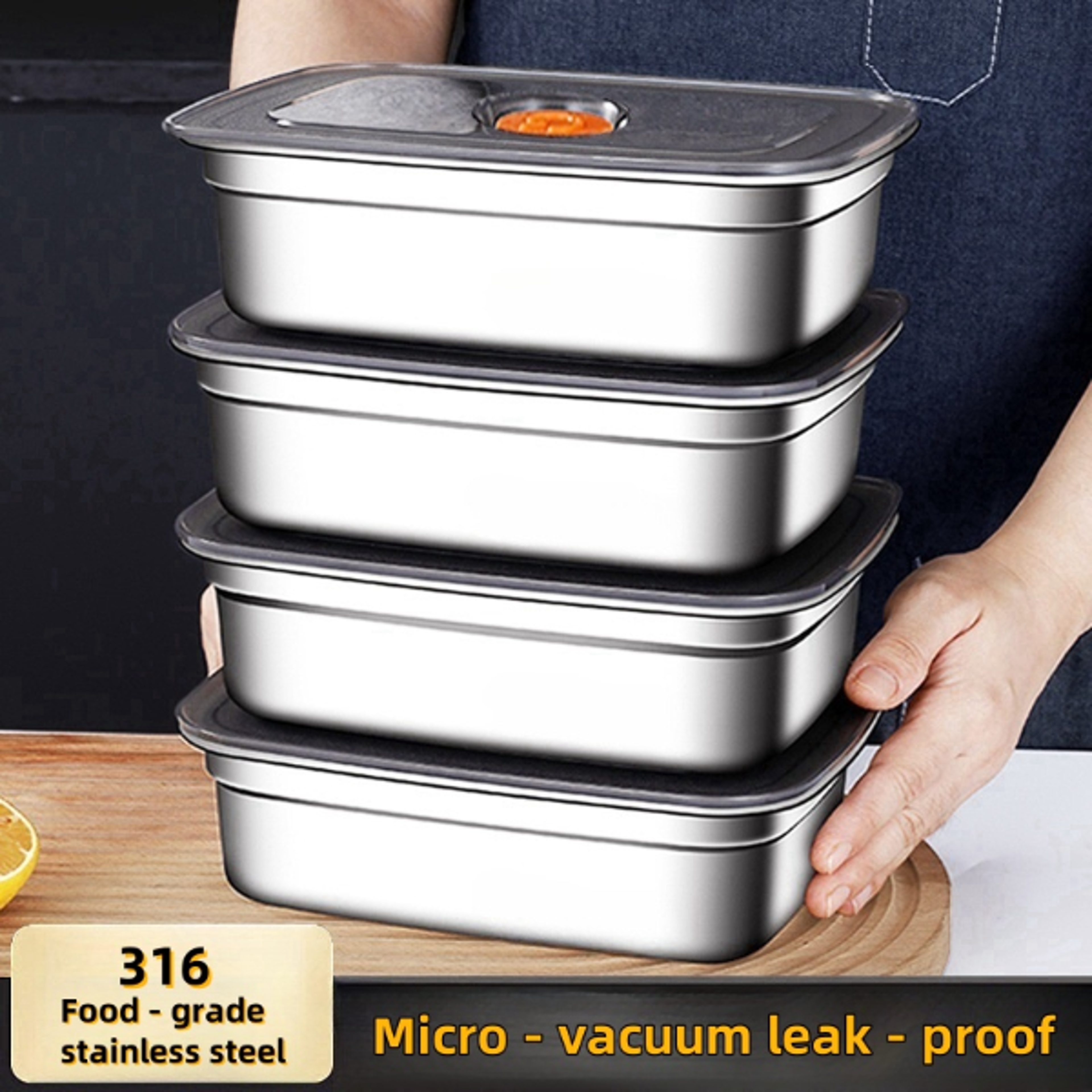 stainless steel crisper lunch box, sealed leak-proof bento box, refrigerator freezer storage box for camping