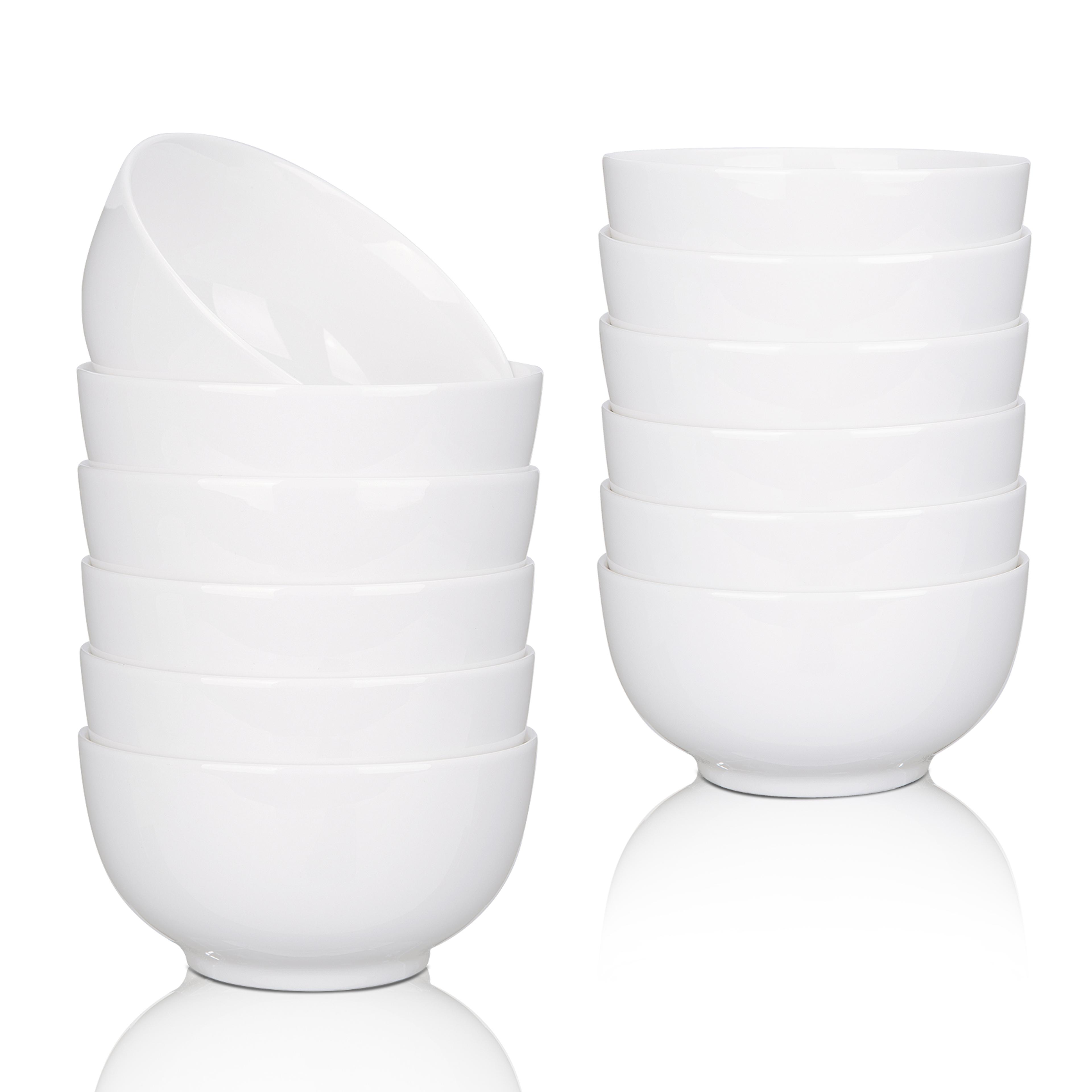 porcelain bowls set, pack premium white ceramic bowls, microwave dishwasher safe for soup, cereal, salad, pasta